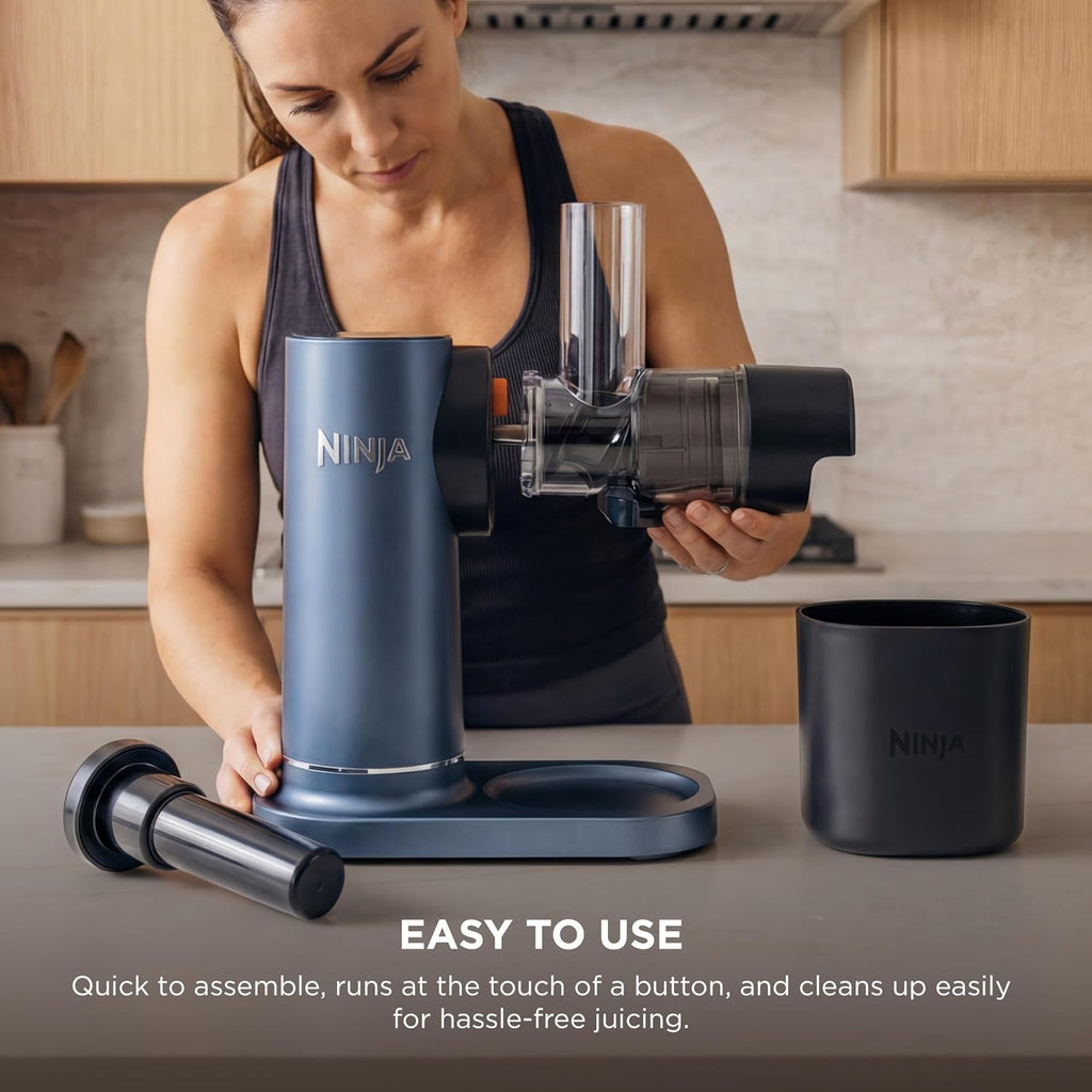 Ninja NeverClog Cold Press Juicer | Powerful Electric Slow Masticating Juicer with Pulp Control | XL Capacity | 24 oz. Juice Jug & 36 oz. Pulp Container | Dishwasher Safe | Navy | 150W | JC151NV