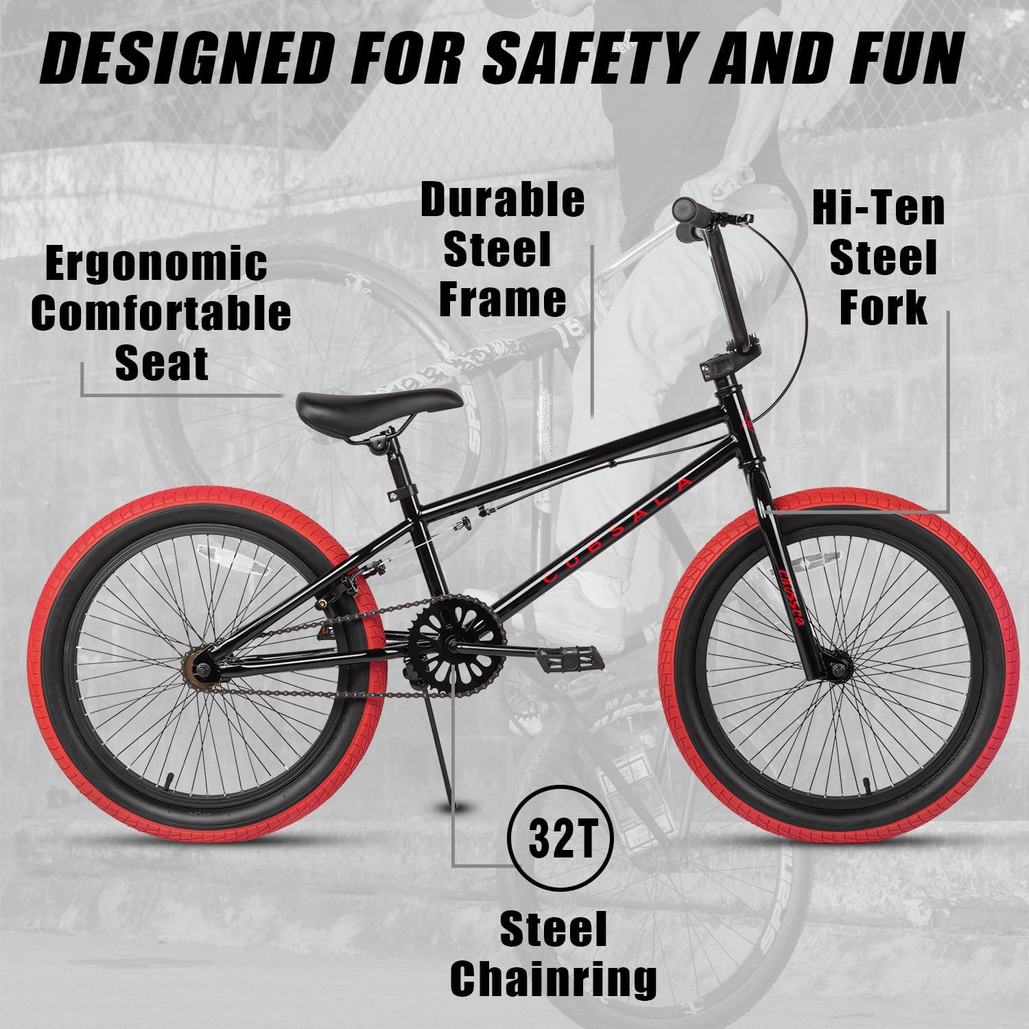 cubsala Freestyle BMX Bike, 18 20 Inch Kids Bicycle for 5-13 Years Old Kids and Beginner Level Rider, Multiple Colors