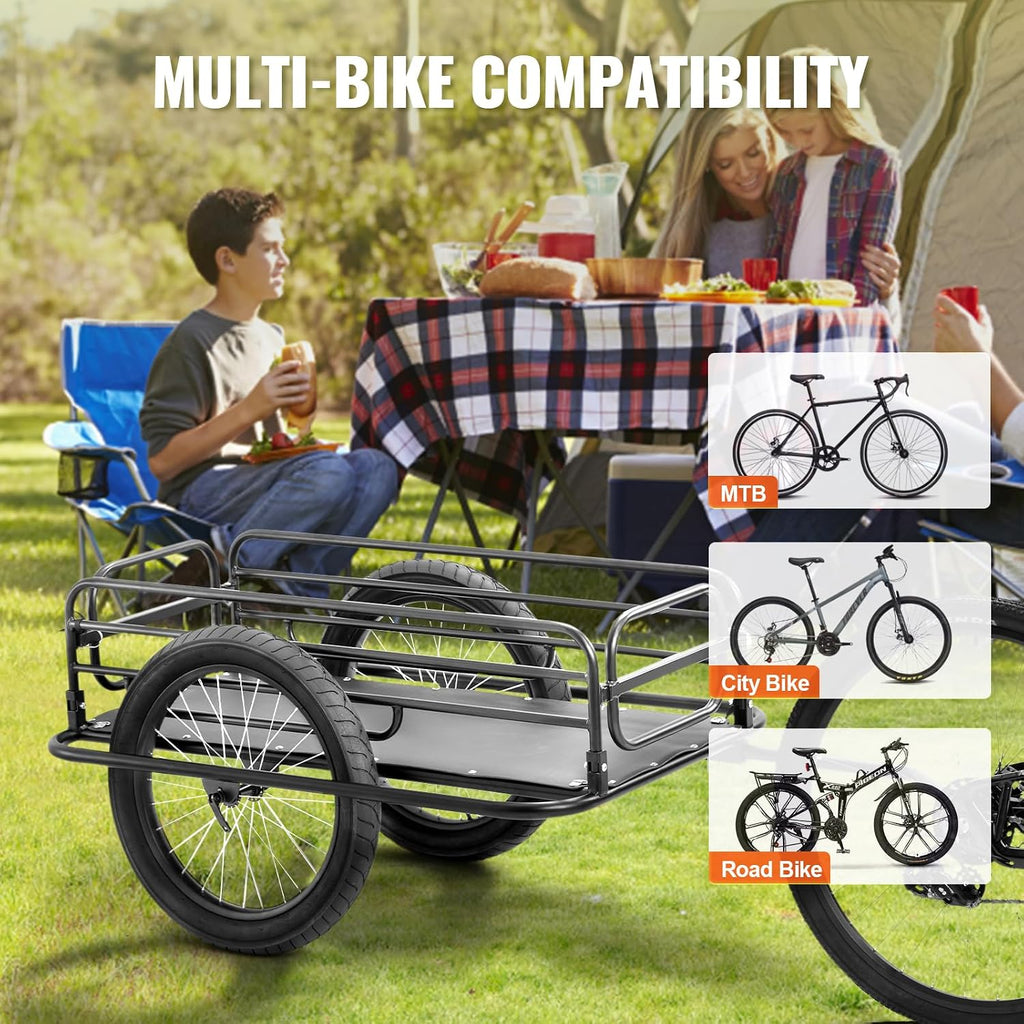 VEVOR Bike Cargo Trailer, 70/275 lbs Load Capacity, Foldable Compact Storage & Quick Release with Universal Hitch, 20' Wheels, Fits Most Bike Wheels, Carbon Steel Frame, Heavy-Duty Bicycle Wagon Cart