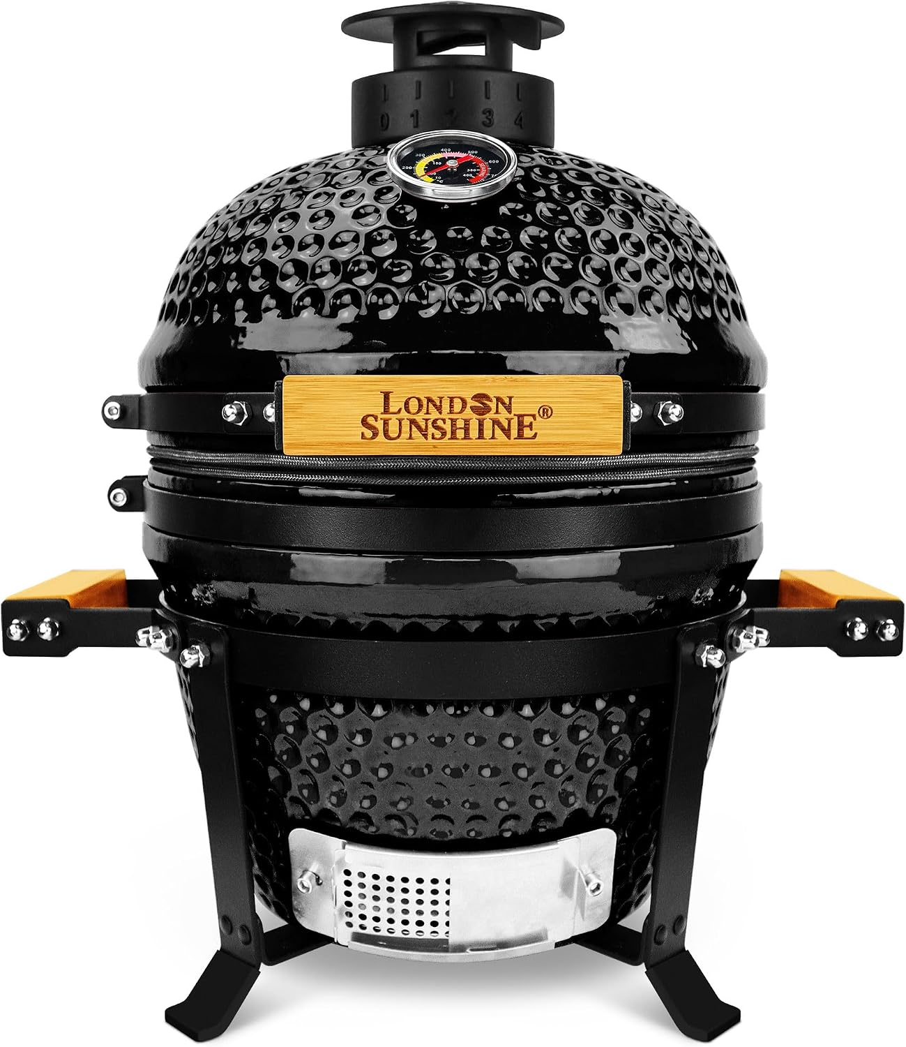 Upgraded 13 inch Ceramic Kamado Grill with Waterproof Air Vent Cap | Portable Tabletop Charcoal BBQ Grill Smoker for Outdoor Cooking, Patio, Camping | Black