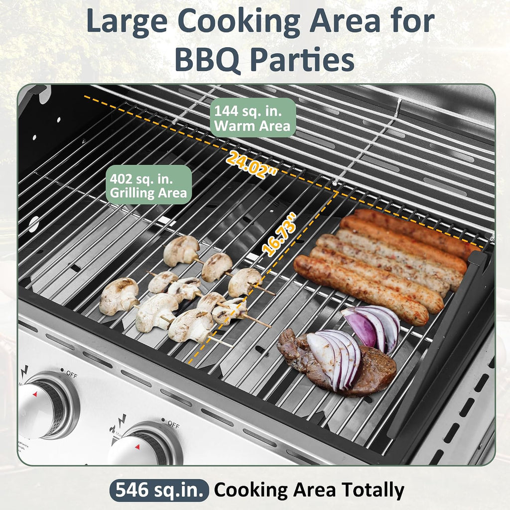 Polar Aurora Propane Gas Grill 4 Burners with Side Burner, Stainless Steel Grill Cart with Wheels for Outdoor Patio Garden Backyard Cooking bbq Grill