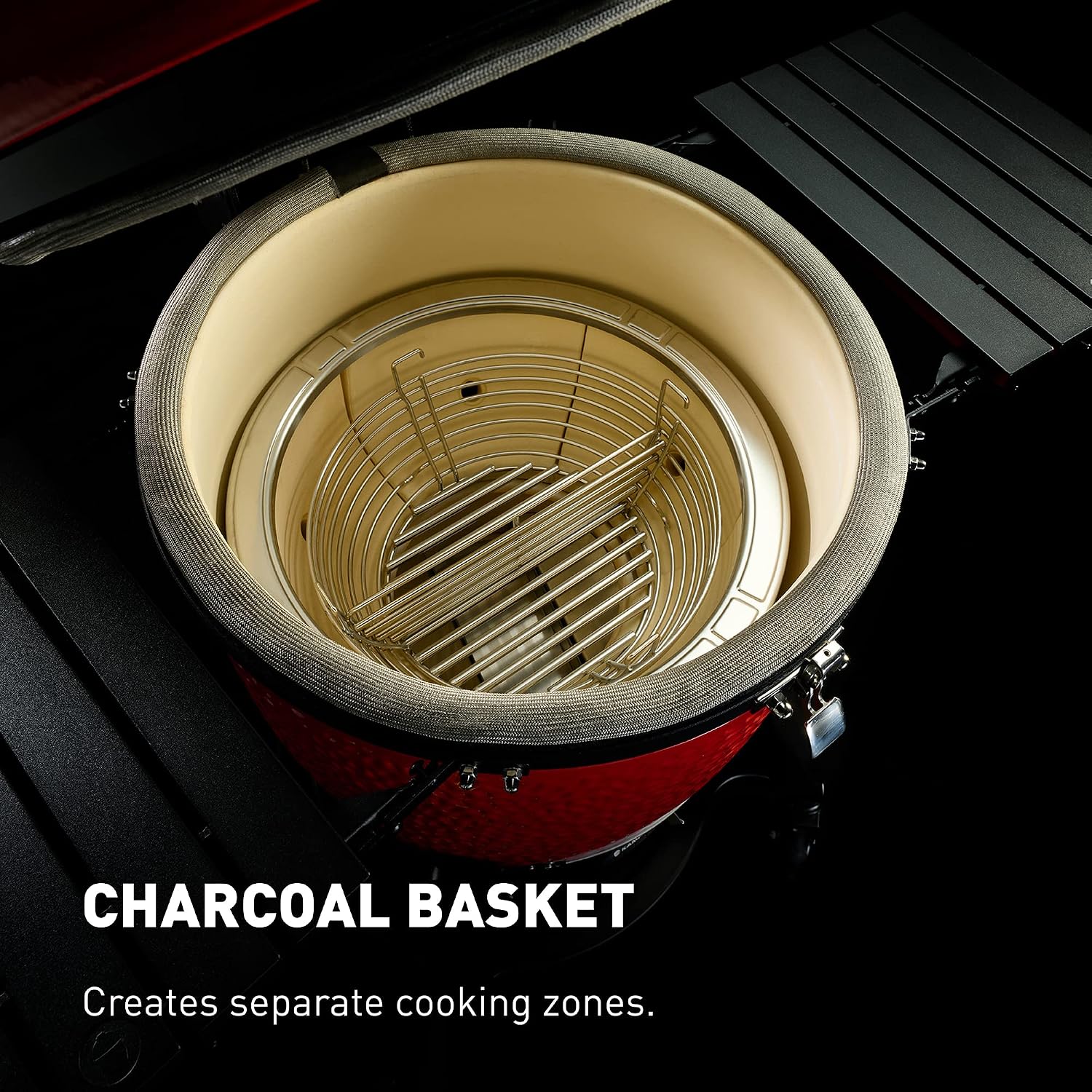 Kamado Joe® Classic Joe™ Series III 18-inch Charcoal Grill & Smoker, Red, with Cart, Side Shelves, Grill Gripper, and Ash Tool, 3 Tier Cooking System, Stainless Steel Cooking Grates, Model KJ15040921