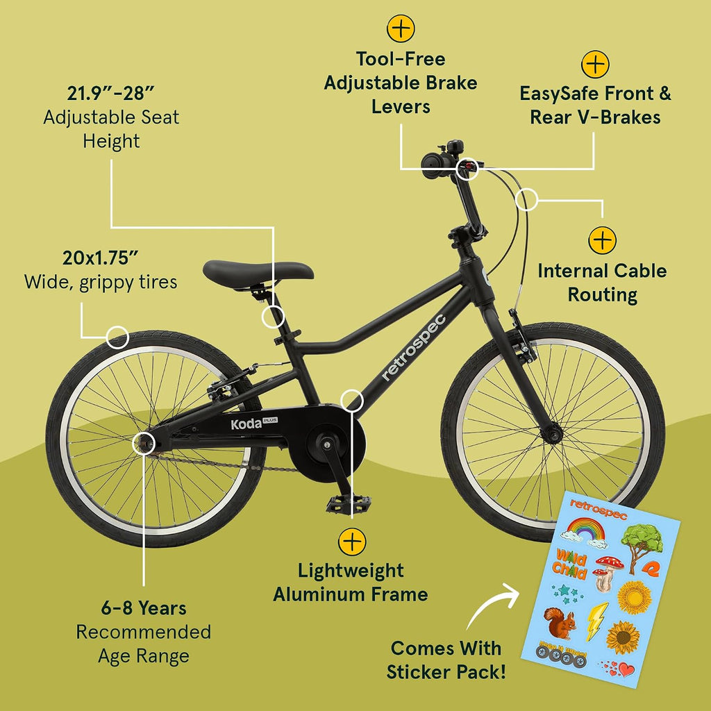 Retrospec Koda Plus Kids Bike for Boys & Girls Ages 6-8 Years - Children's Bicycle, Adjustable Seat & Handlebars