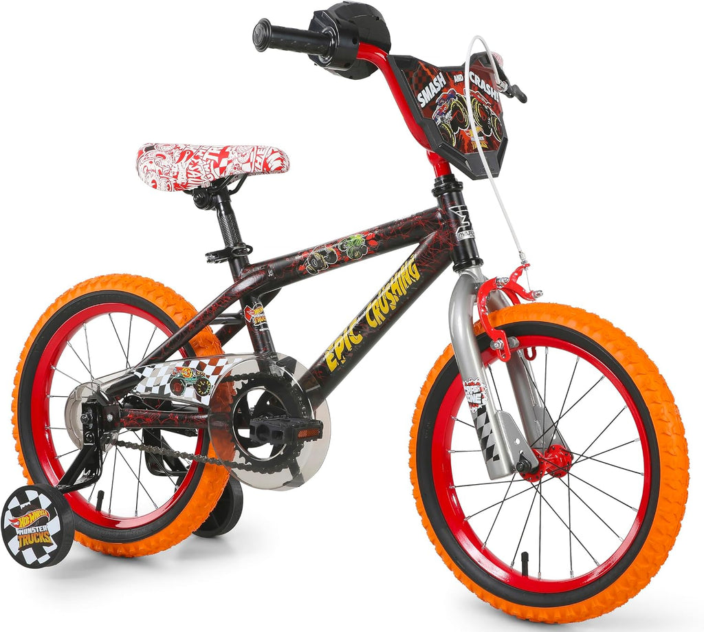 Dynacraft Hot Wheels Boys BMX Bikes Sizes 12' - 18' for Ages 3-9 Years in red, Black, with Handlebar rev Grip Play Feature
