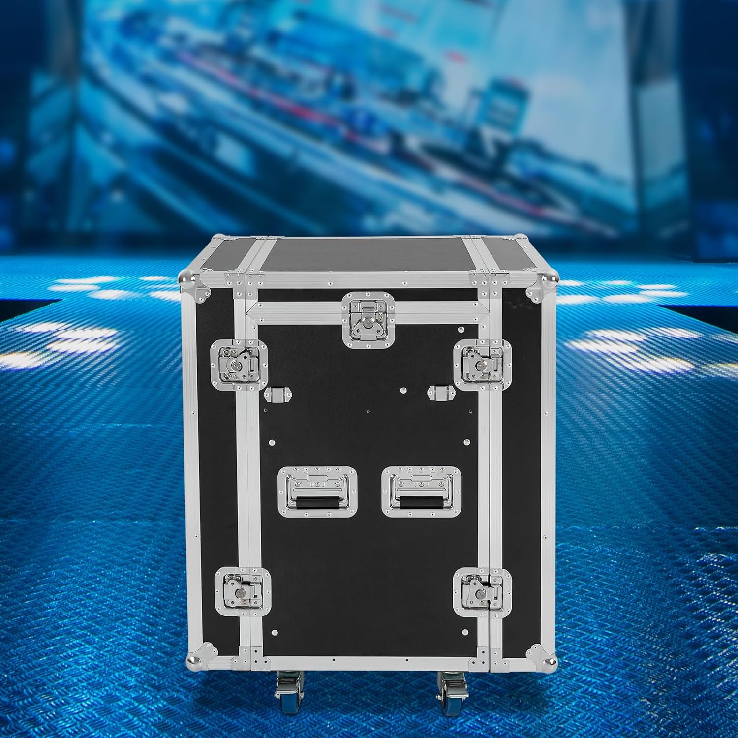12U Mobile PA DJ Rack Road Case, Network & Stereo Rack with DJ Mixer Tops, Heavy-Duty 2-Tier Studio Equipment Cabinet with 4 Wheels, Amplifier Mixer Storage Stand for Live Sound, KTV, Home Theater