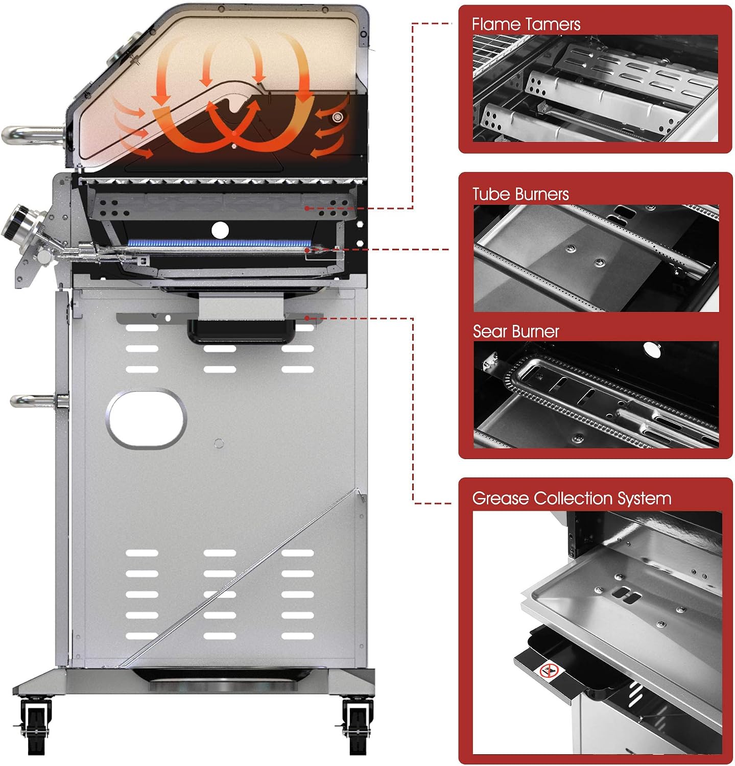 Royal Gourmet GA6402B 6 Burner Propane Gas Grill with Side Burner and Warming Rack, 74,000 BTUs, Cabinet Style Gas BBQ Grill for Barbecue Grilling & Backyard Cooking, Blue