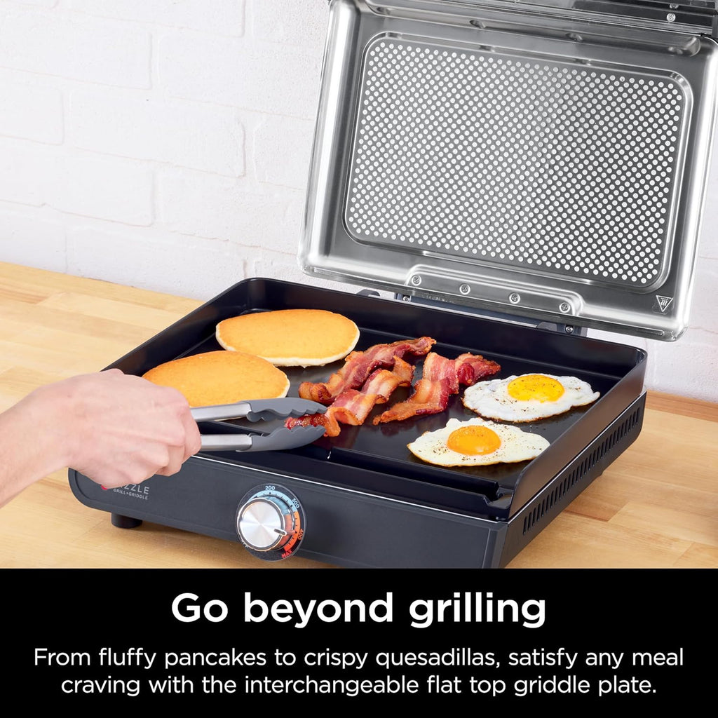 Ninja Griddle and Indoor Grill, 14'', Electric Grill, For Steak, Burgers, Salmon, Veggies, and More, Pancake Griddle, Nonstick, Dishwasher Safe, 500F, Even Cooking, Silver, GR101