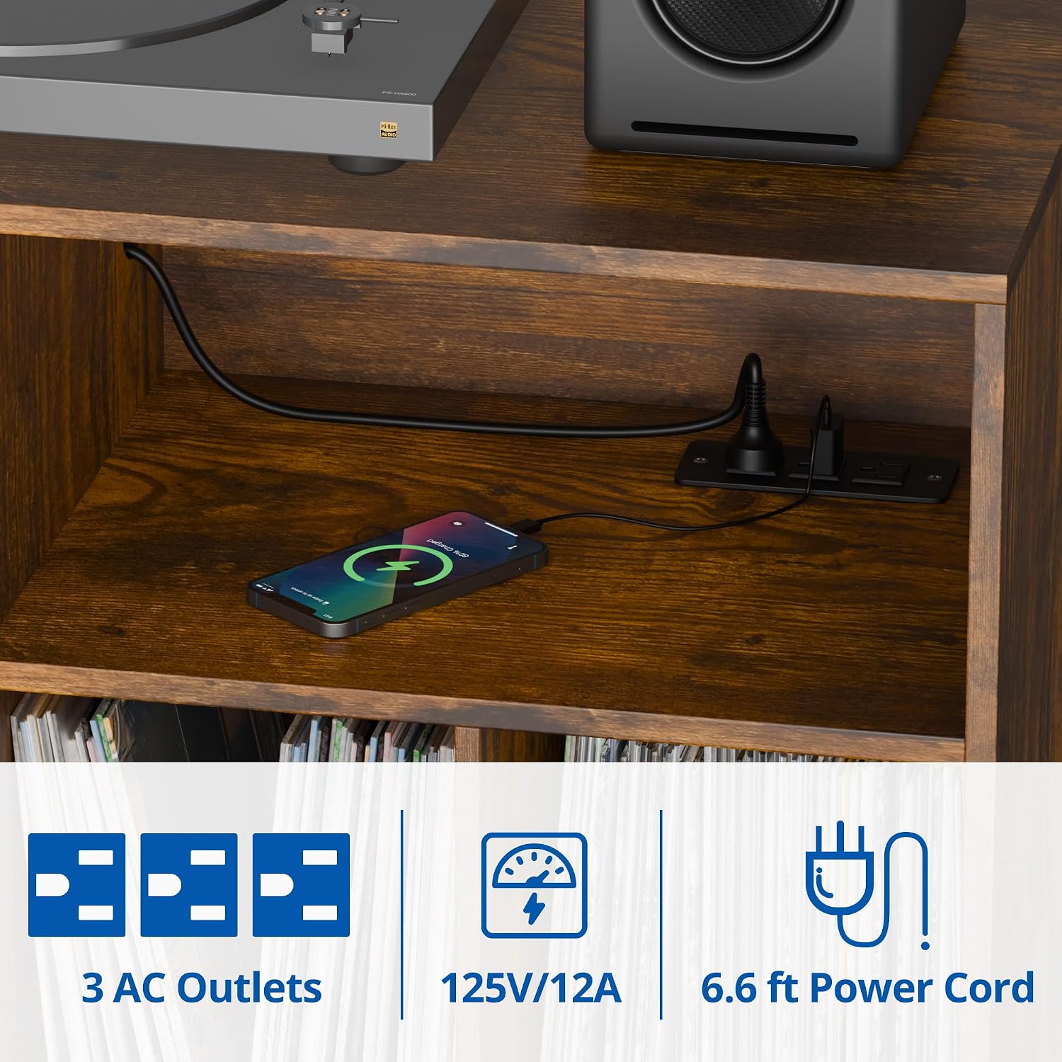 Cozy Castle Record Player Stand with Vinyl Storage Cabinet, Wood Turntable Table Open Shelf Holder Up to 350 Albums Cube Storage Organizer for Living Room, Office, Rustic Brown