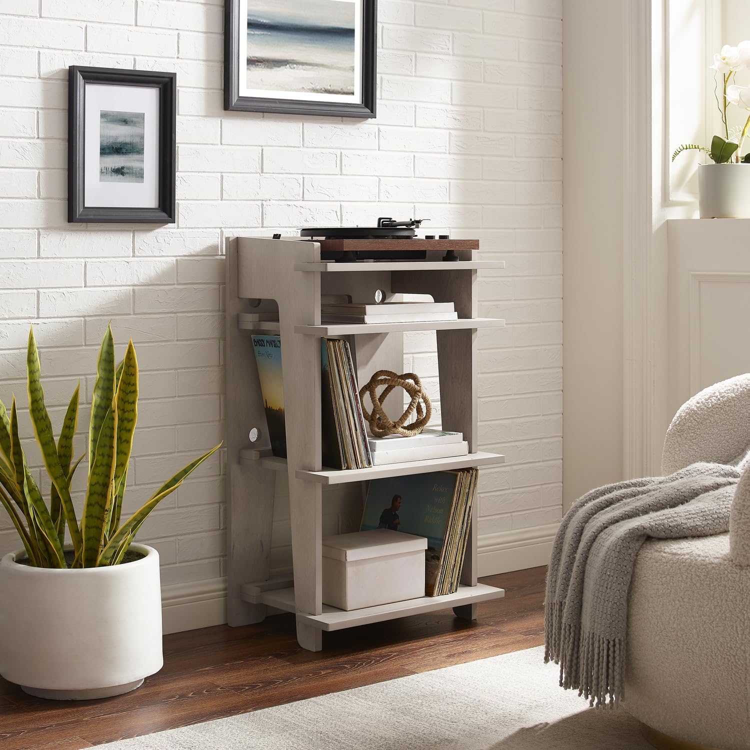 Maykoosh Turntable Stand with Shelves - Modern Media Console for Records & Audio Equipment - Adjustable Storage Unit