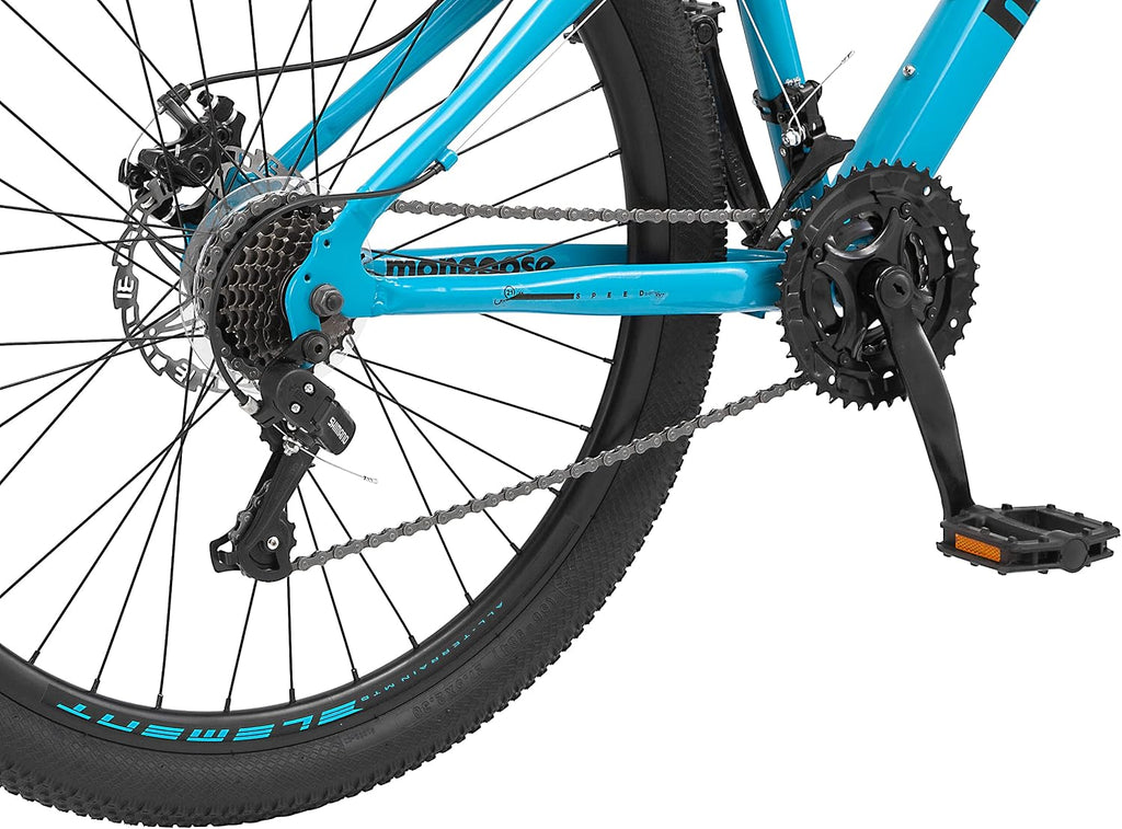 Mongoose Grafton Mountain Bike, 21 Speed, Aluminum Frame, Knobby Mountain Tires, Suspension Fork, Trigger Shifters, Mechanical Disc Brakes | Trigger Shifter, Aluminum Frame, Front Suspension