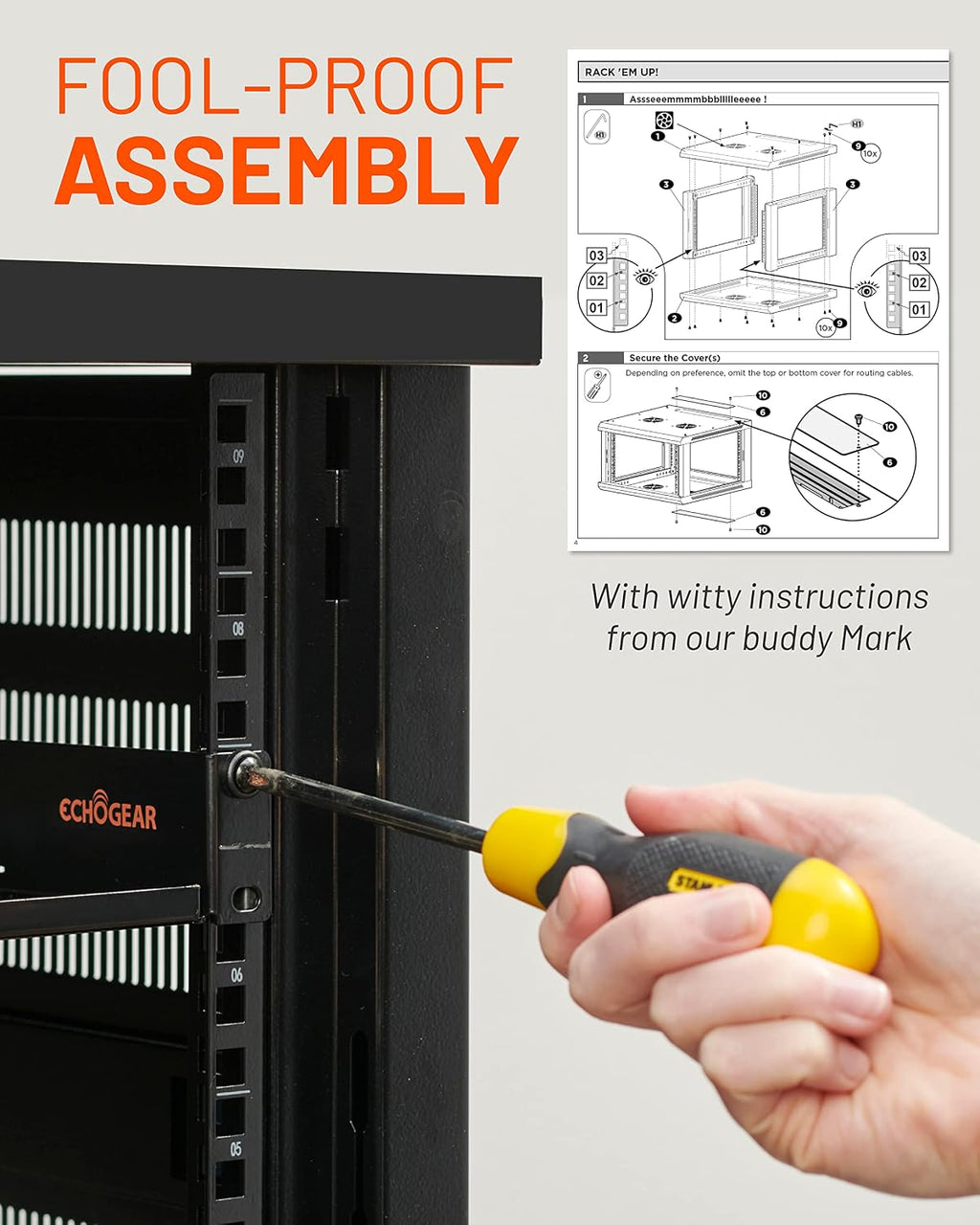 ECHOGEAR 9U Network Rack - Enclosed Wall Mount Rack Kit Includes 2X 1U Shelves, Pre-Mounted Fan, Lockable Door & Hardware - 600mm Depth Fits All Your AV Gear