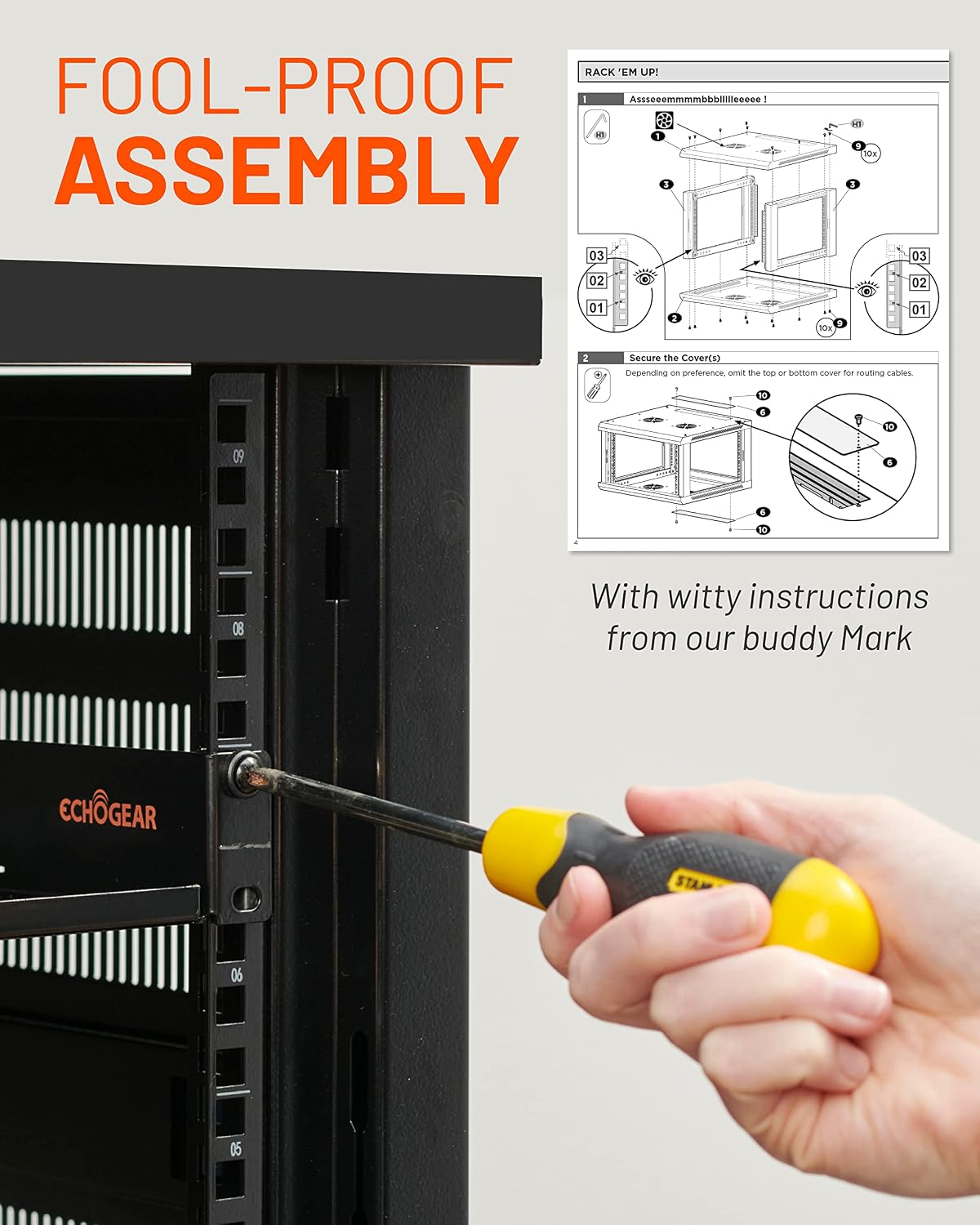 ECHOGEAR 9U Network Rack - Enclosed Wall Mount Rack Kit Includes 2X 1U Shelves, Pre-Mounted Fan, Lockable Door & Hardware - 600mm Depth Fits All Your AV Gear