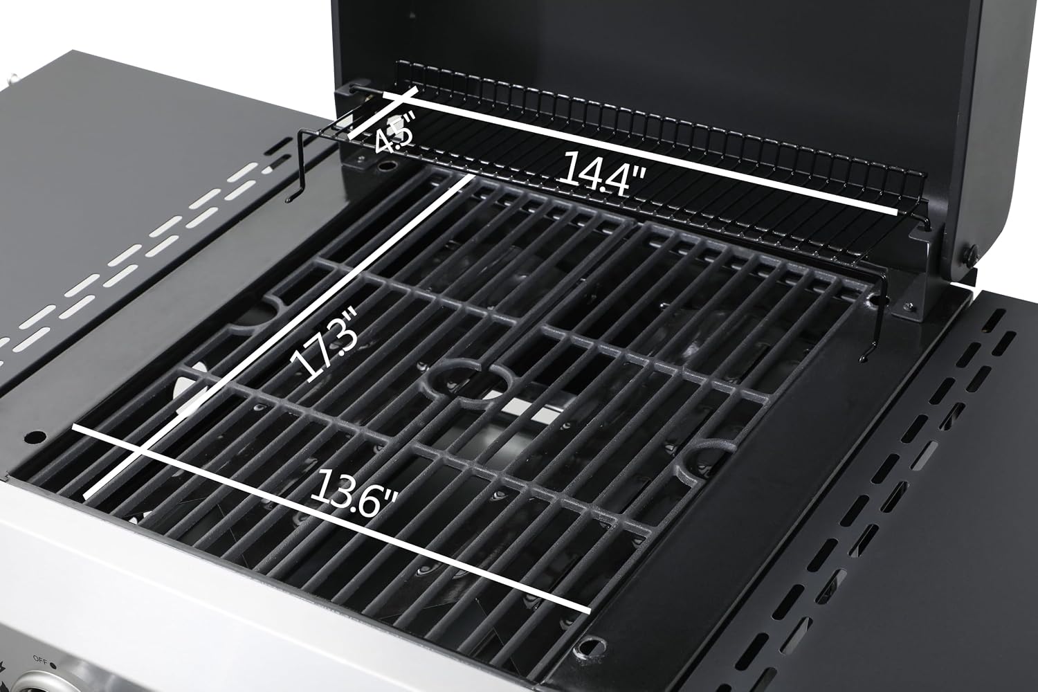 2-Burner Propane Gas BBQ Grill, SS Plancha, 24600BTU Output With Wire Enamel Cooking Grids For Outdoor Barbecue, Foldable Side Table, Hanging Basket, Stainless Steel