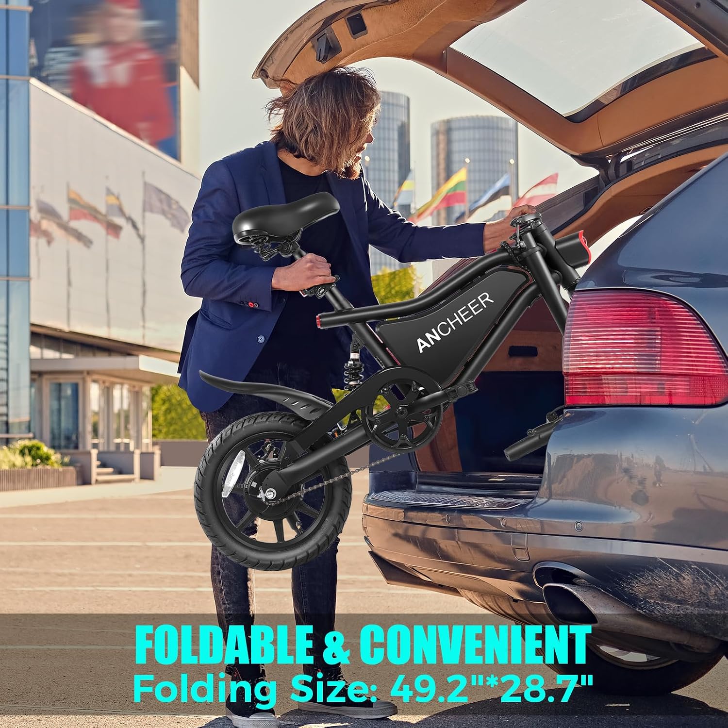 ANCHEER Folding Electric Bike for Adults, 374Wh Ebike, 20MPH Electric Bikes, 14' Foldable Electric Bicycle, 20-50 Miles Electric Bikes, E Bike, LCD Display, Dual Suspension, UL2849 Compliant