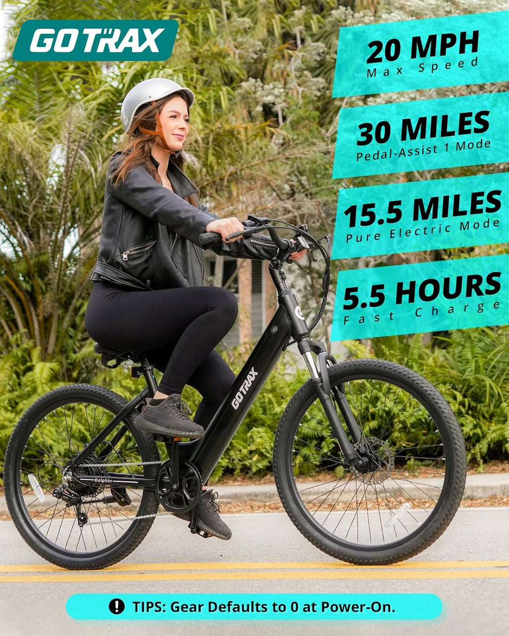 Gotrax Dolphin 26' Electric Bike, Max Range 30Miles(Pedal-assist1) & 20Mph Power by Peak 500W, 5 Pedal-Assist Levels & Front Suspension, 7-Speed&Boost Mode, City E-Bike for Adult, Step-Thru Bicycle