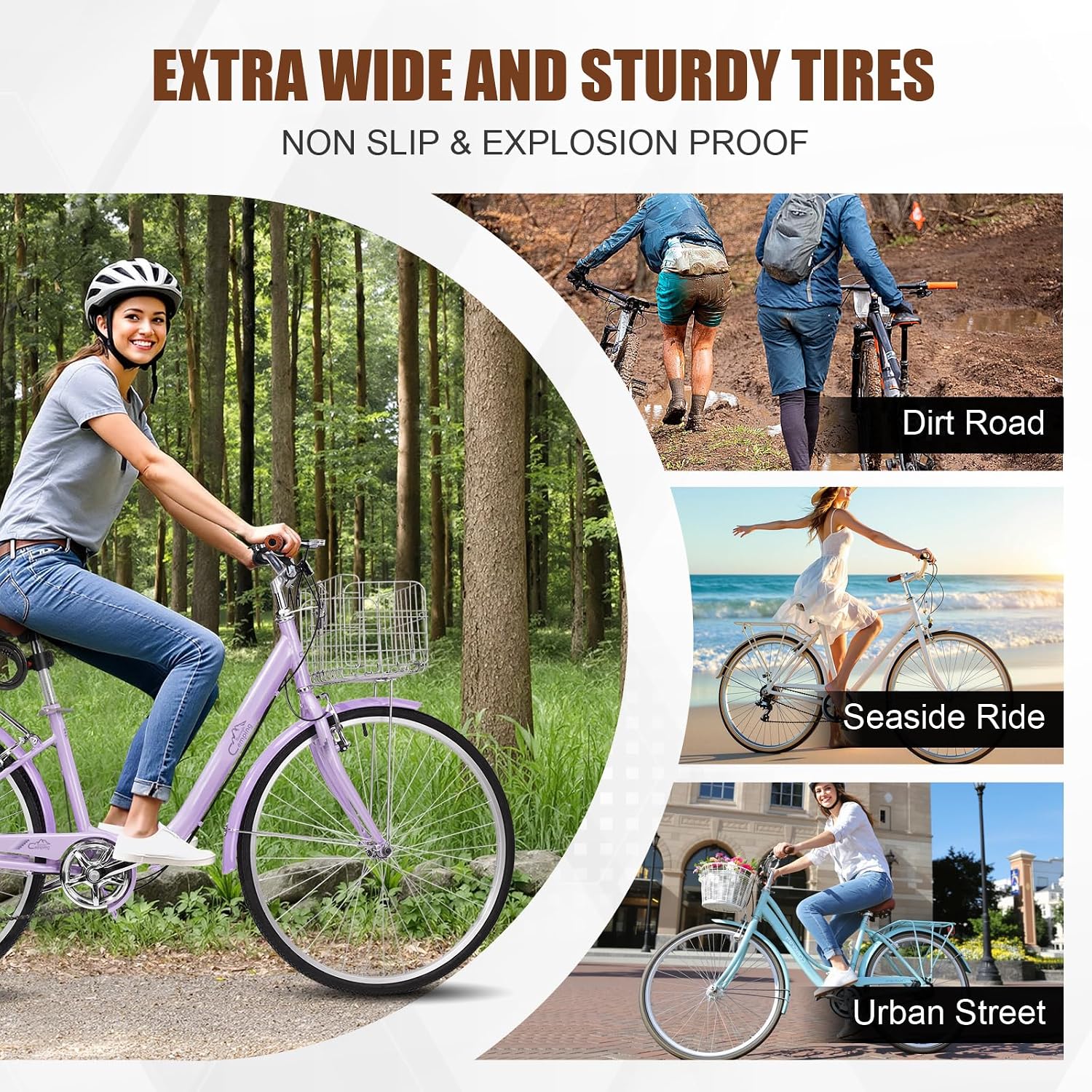 CamPingSurvivals Foldable Cruiser Bike 7-Speed Cruiser Bike 26Inch Women Bicycle with Ergonomic Upright Frame, Effortless 7-Speed Shifting and Lightweight Design for Adult Men and Women