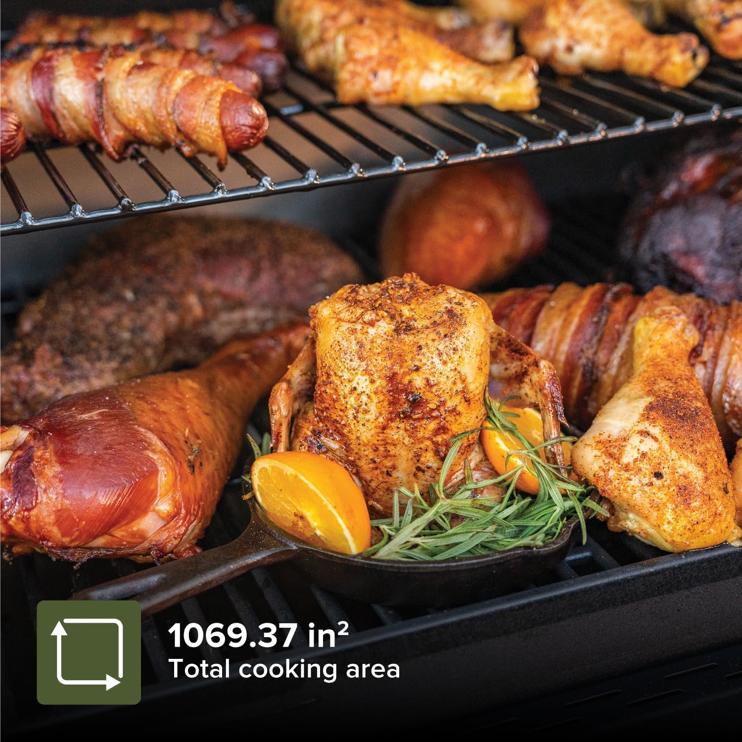 Oakford 1125 Pro Pellet Gril with 1069 SQ In Cooking Area, Cast Iron Grates, I-Site View Indicator, Heavy Duty Pellet Smoker Grill with Bluetooth Connectivity - 910-0513