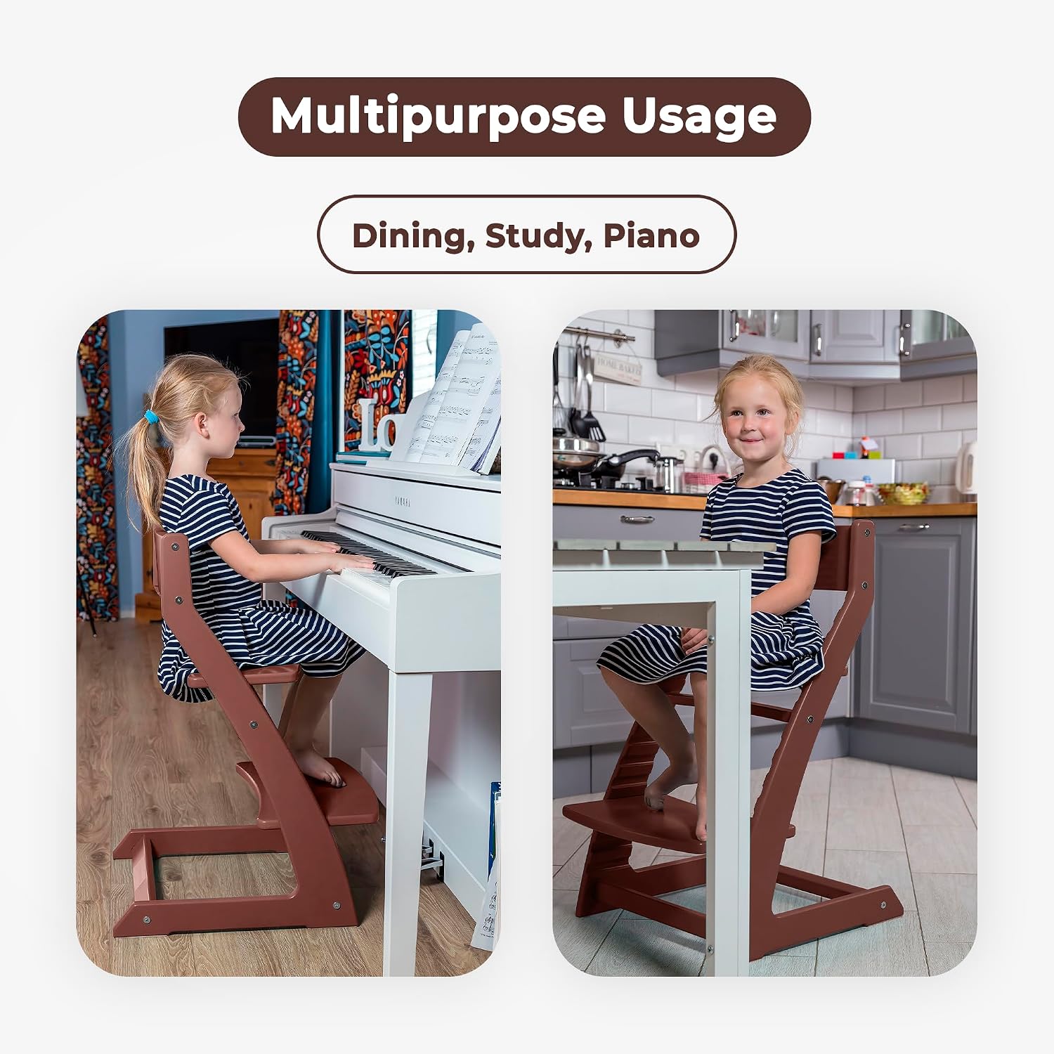 FORNEL Adjustable High Chair in Dark Walnut Finish | The Forever Chair that Grows from Toddler to Adult | Premium Solid Wood Construction