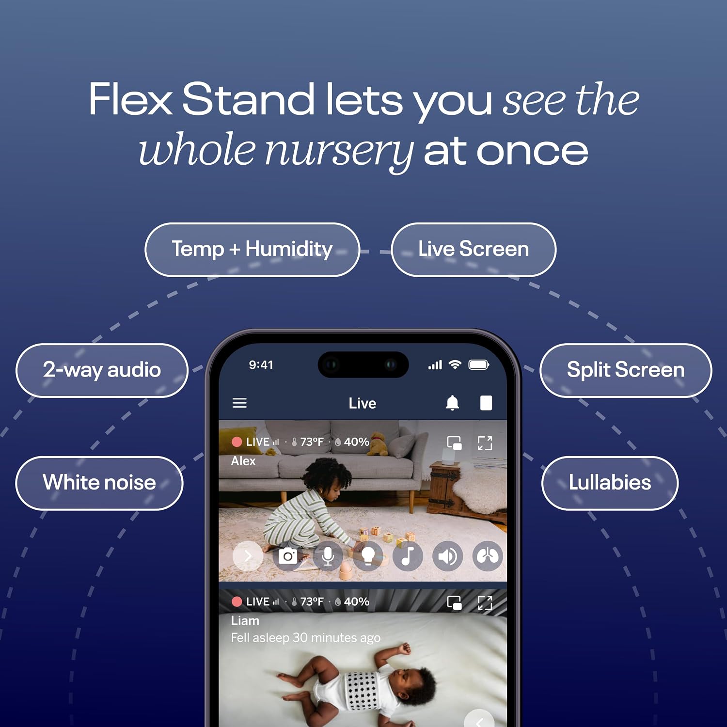 Nanit Pro Smart Baby Monitor & Flex Stand - 1080p Wi-Fi Video Camera, Sensor-Free Sleep & Breathing Motion Tracker, 2-Way Audio, Sound/Motion/Cry Notifications, Night Vision, and Breathing Band
