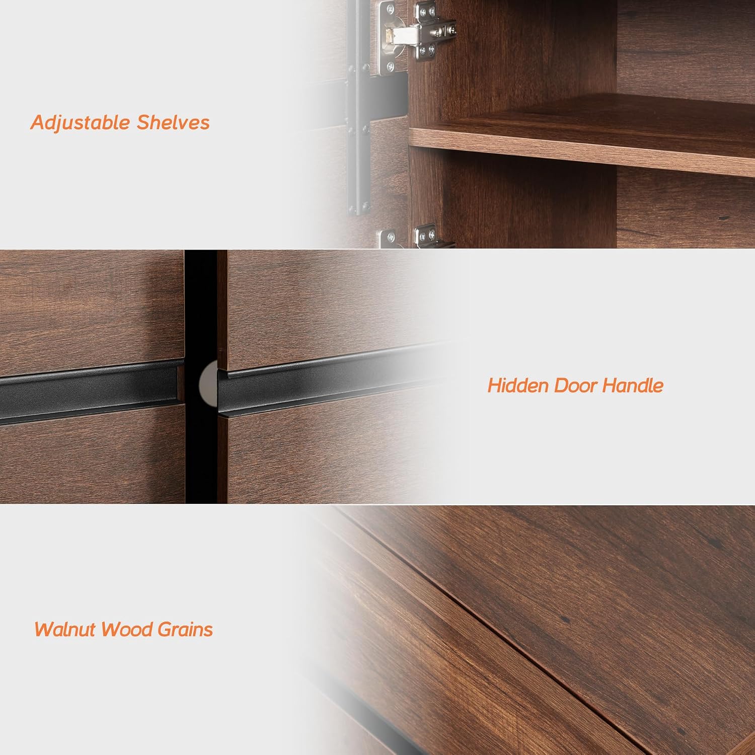 WAMPAT Modern TV Stand for 50-75 Inch TVs, Wood Entertainment Center with Metal Base Storage Cabinets, Media TV Console for Living Room, Brown, 2Pcs