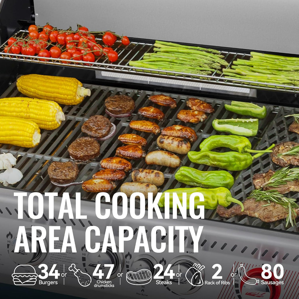 Royal Gourmet GA5403B 5 Burner Propane Gas Grill with Side Burner & Rear Burner, Cabinet Style Design BBQ Grill with 74,000 BTUs Output for Barbecue Grilling & Backyard Cooking, Blue
