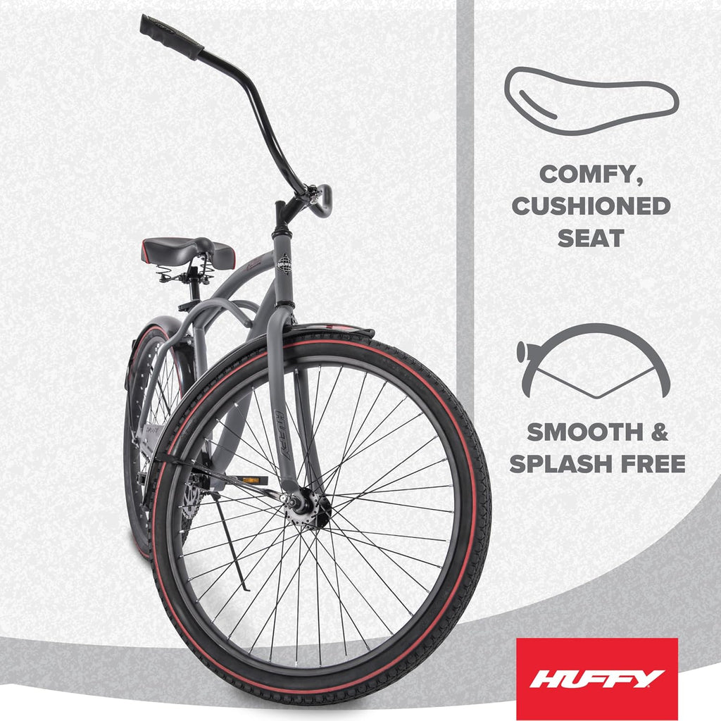 Huffy Cruiser Bike, Fairmont or Woodhaven Model, 20/24/26 Inch Sizes, Perfect for Casual Rides, Ergonomic Design, Rear Rack and Basket on Woodhaven Model, Simple Coaster Brakes, Multiple Color Options