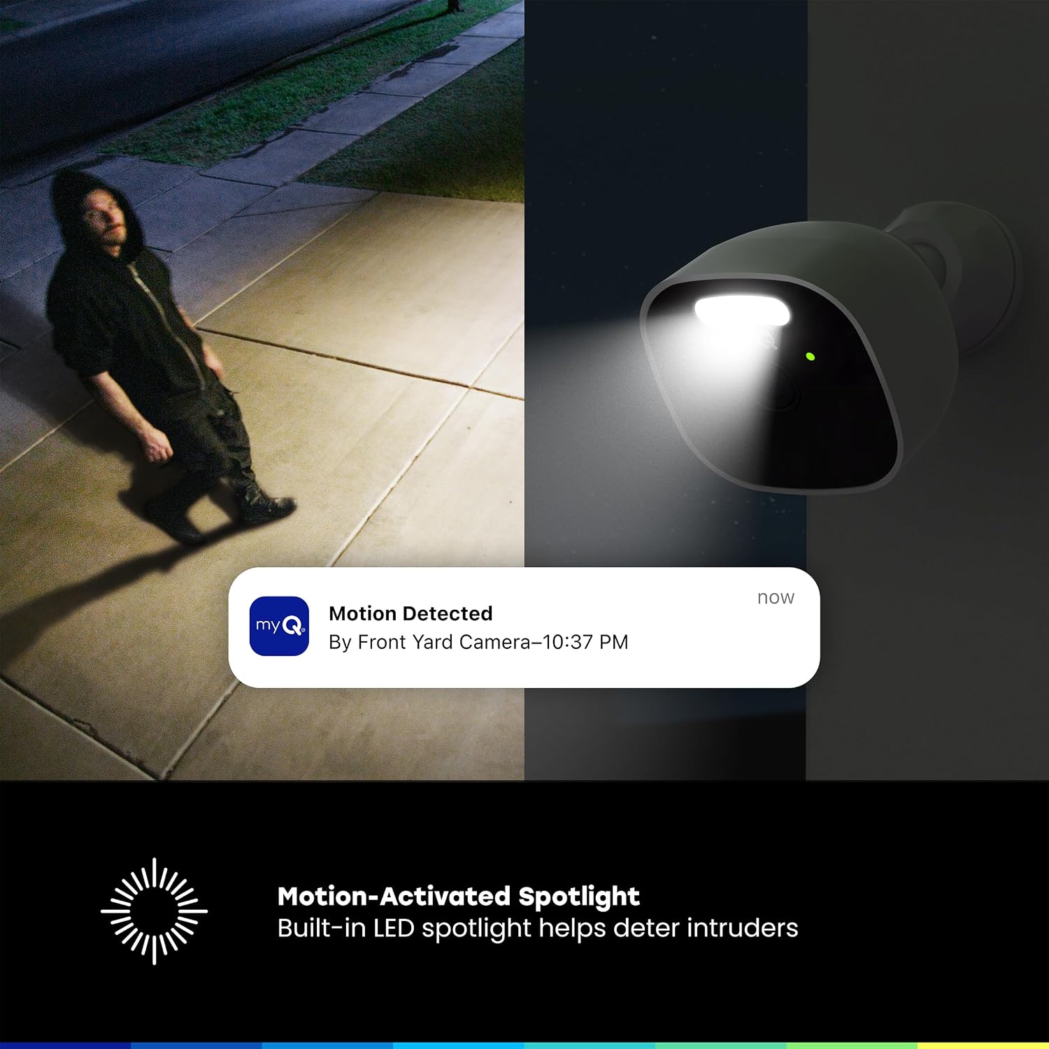 myQ Outdoor Battery Camera | 2K Camera, Color Night Vision, Spotlight, Motion Alerts, Live View with Two-Way Talk, Wireless, Weather-Resistant, Outdoor, White, 4 Pack