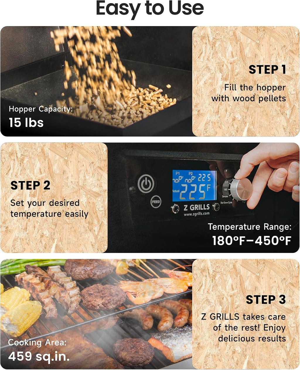 Z GRILLS Pellet Smoker Grill, Versatile 8-in-1 Cooking, Upgrade PID 3.0 Digital Controller, All-terrain Wheels with Locking Casters, 459 SQ.IN Cooking Area, Hopper Cleanout, Meat Probe, Rain Cover