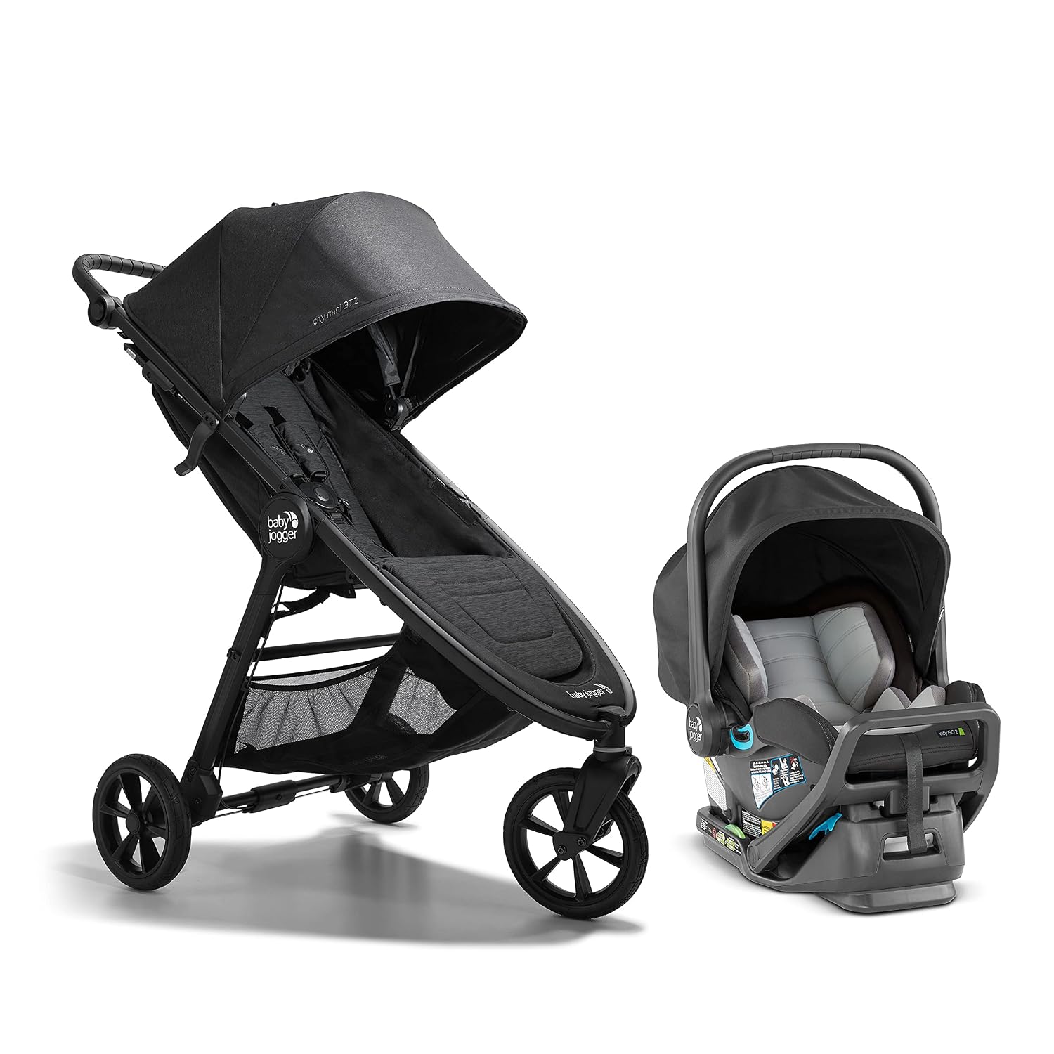 Baby Jogger® City Mini GT2 All-Terrain Travel System, Car Seat Stroller Combo with City GO 2 Infant Car Seat, One Hand Fold Baby Stroller, Opulent Black
