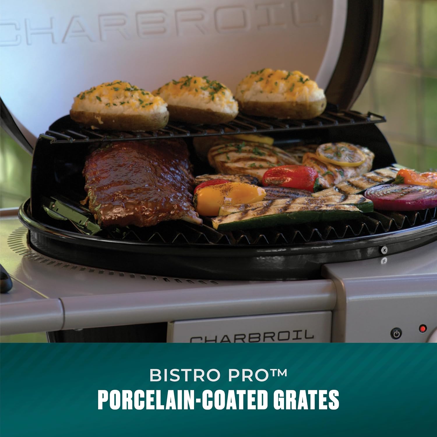 Charbroil 3-in-1 Dual Fuel Outdoor Bistro Pro Electric Grill & Griddle + Charcoal Mode BBQ, Black - 25302145