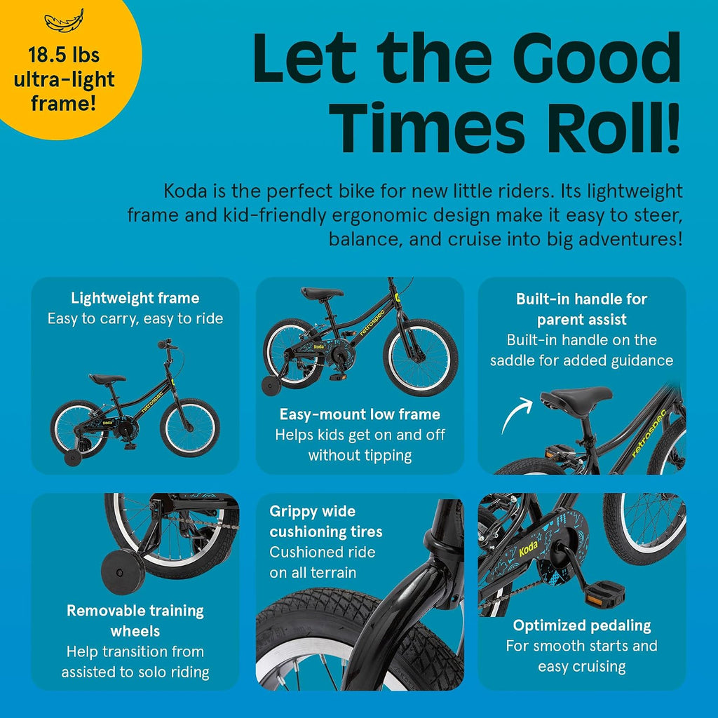 Retrospec Koda Plus Kids Bike for Boys & Girls Ages 4-6 Years - Children's Bicycle, Adjustable Seat & Handlebars