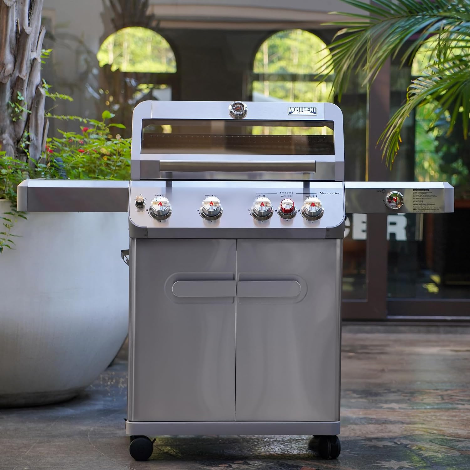 Monument Grills Mesa Series, Outdoor Barbecue Stainless Steel 4 Burner Propane Gas Grill, 62,000 BTU Patio Barbecue Grill with Side Burner, Infrared, Knob Controls, Mesa415BZ with BBQ Cover