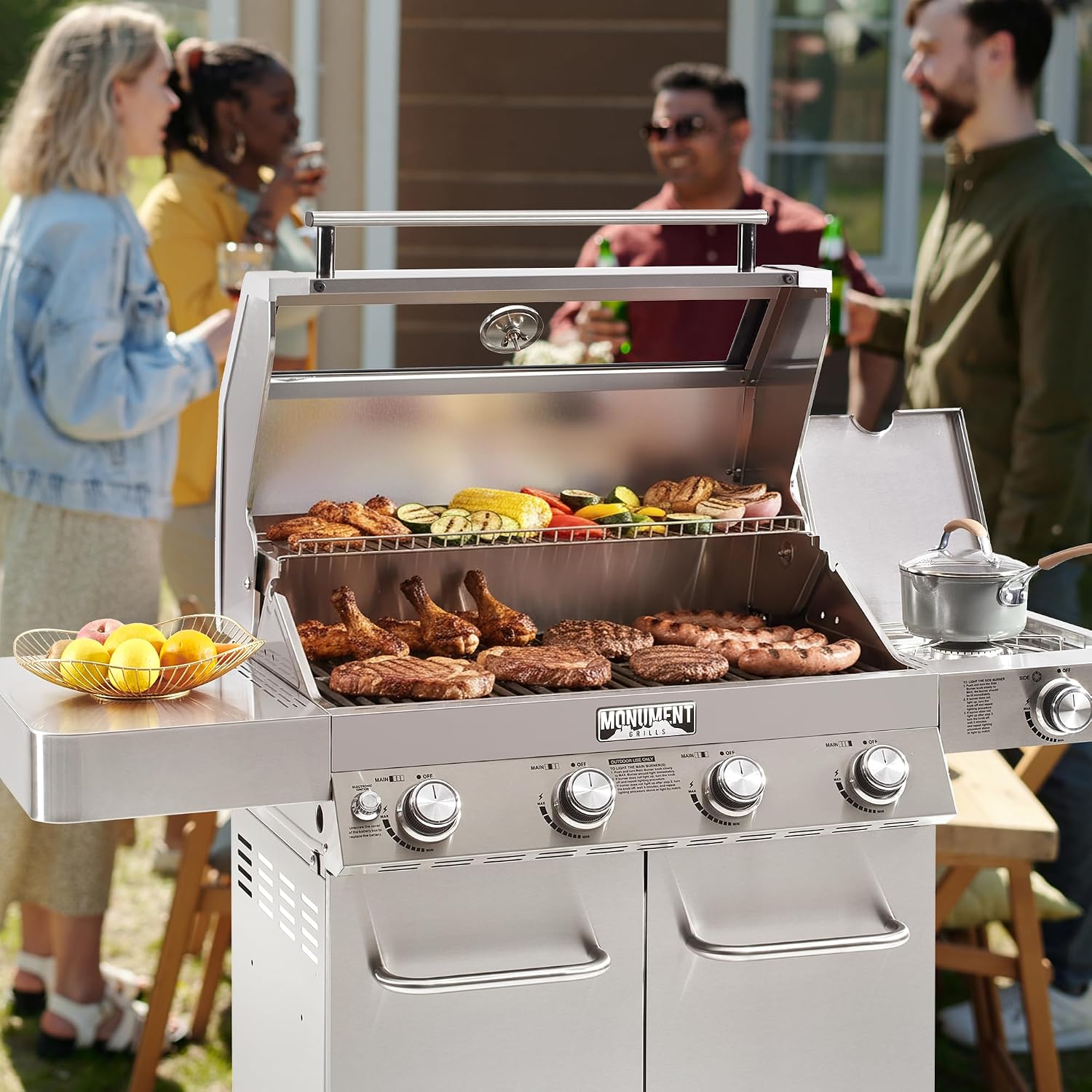 Monument Grills Larger Convertible 4-Burner Natural Gas Grill Stainless Steel Cabinet Style Propane Grills with Cooking Plate(2 items)