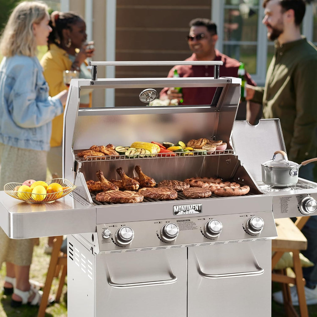Monument Grills Larger Convertible 4-Burner Natural Gas Grill Stainless Steel Cabinet Style Propane Grills with Smoke Box(2 items)