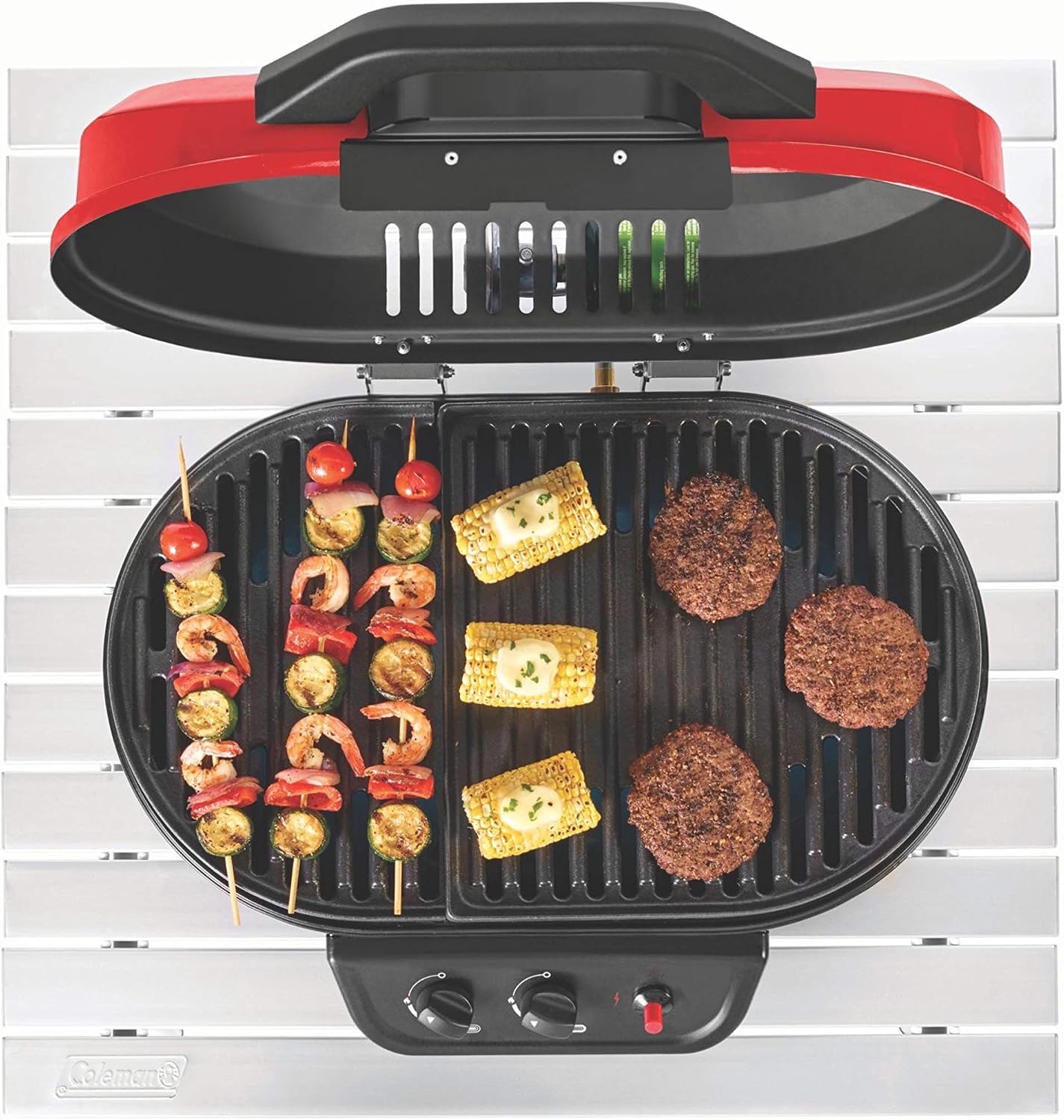 Coleman RoadTrip 225 Portable Tabletop Grill, 2-Burner Gas Grill with Matchless Ignition & Adjustable Temperature Control, 11,000 BTUs of Power for Grilling, Tailgating, Camping, BBQ, & More