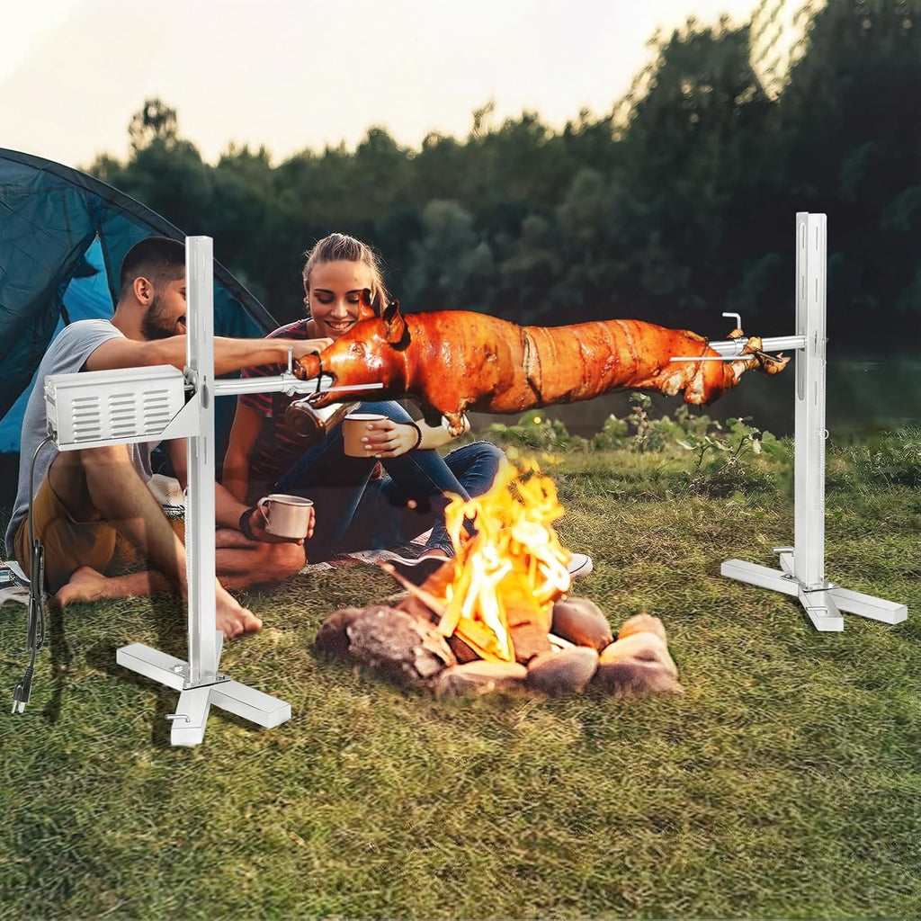 Kendane Electric Rotisserie Grill Kit, 150LB Pig Spit Rotisserie Grill, Stainless Steel Tripod Stand, 52' Pig Lamb Hooded Roaster, Charcoal Spit with 30W Motor & Height Adjustable for Camping