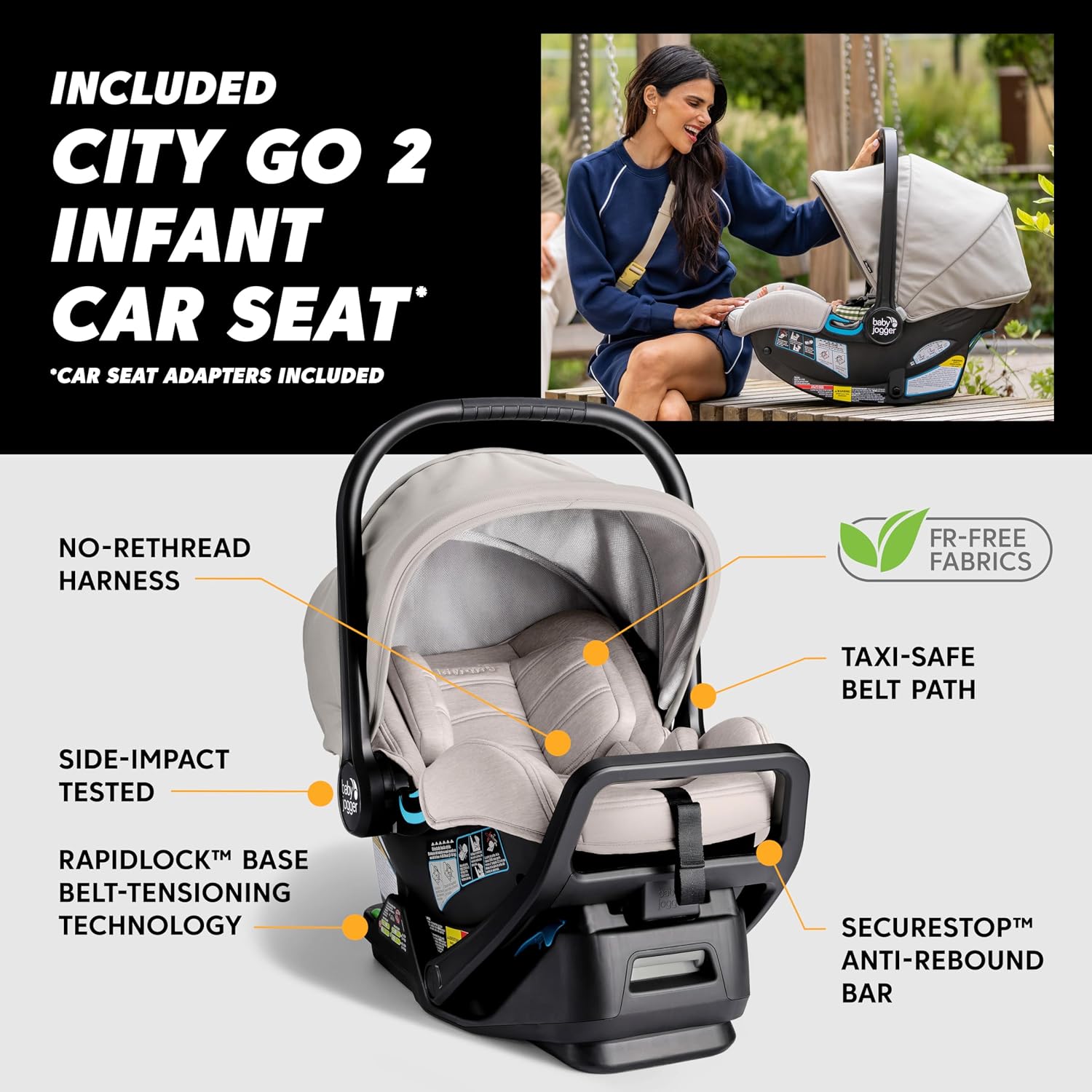 Baby Jogger City mini GT3 Travel System – Car Seat Stroller Combo with All-Terrain Stroller with Forever Air Rubber Tires and All-Wheel Suspension, and City GO 2 FR-Free Infant Car Seat