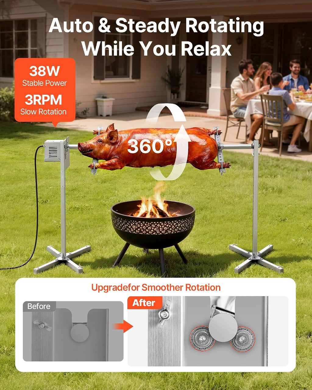 VEVOR Rotisserie Grill, 52in Electric Rotisserie Grill Kit 8 Level Height, BBQ Grills Rotisseries Kit with 132 lbs Load Capacity, Asador de Puerco, Stainless Steel Automatic Grilling Kits for Parties