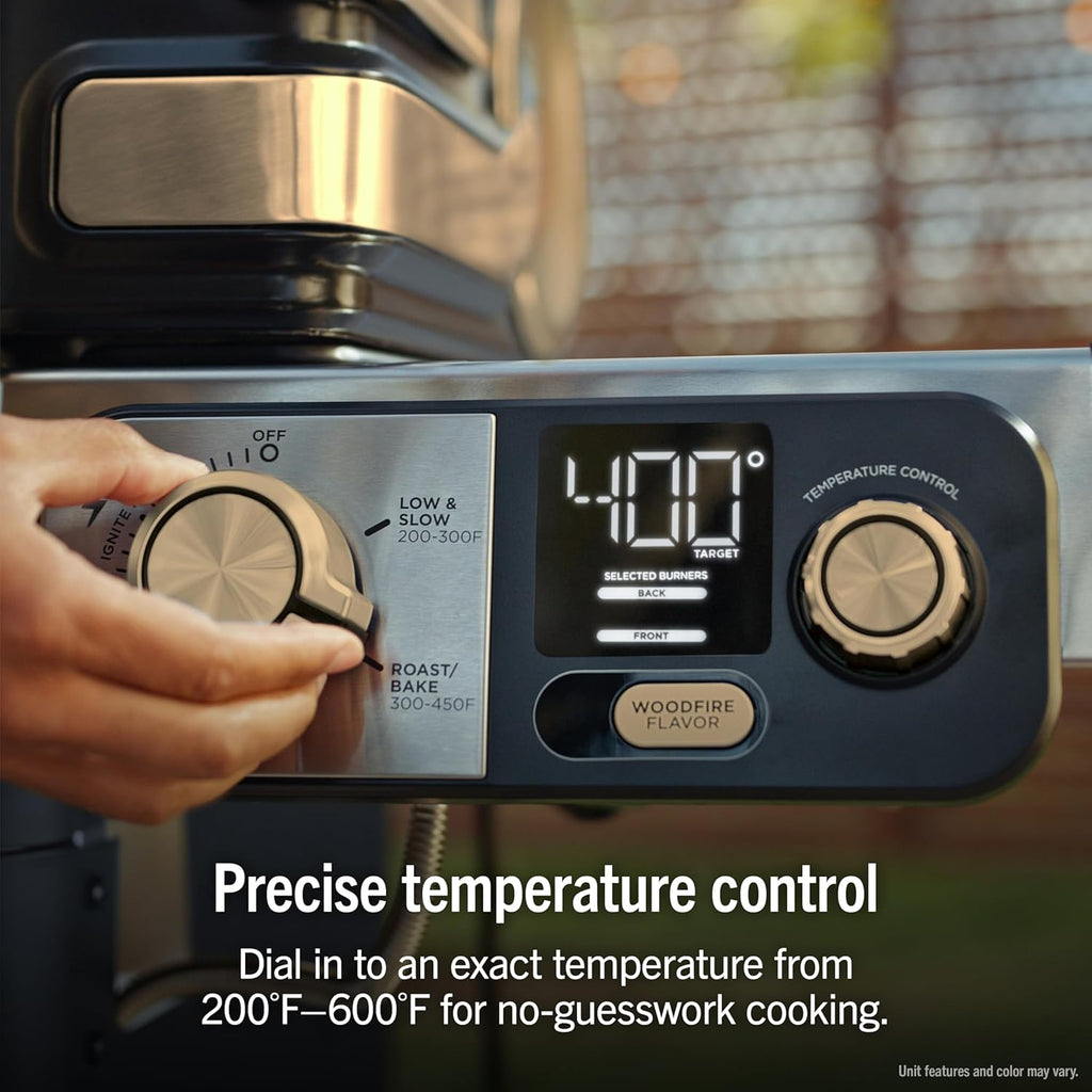 Ninja FlexFlame Grill and Smoker | Electric and Propane Grill, Roaster, BBQ Grill | 5-in-1 Cooking System | 3 Burner | Digital Control | Outdoor Cooking, Griddle, Pizza Maker | Blue | PG301BL