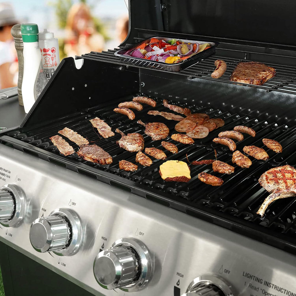 Grill Boss 4 Burner Propane Gas BBQ, Portable w/ Lid, Wheels & Side Shelves, Black - Grilling Accessories and Equipment for Camping, Tailgating, Outdoor Barbecue and Cooking