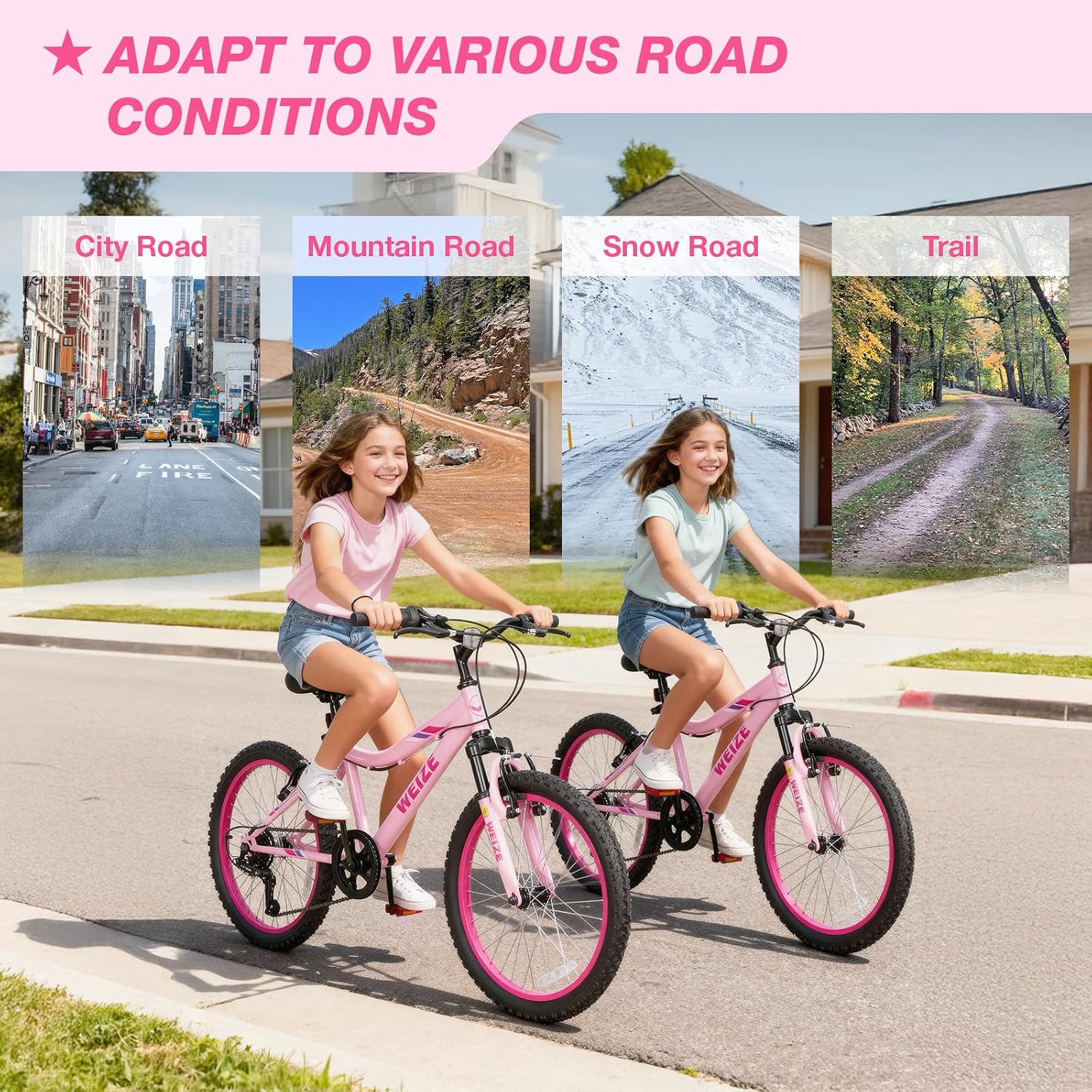 WEIZE 20 24 Inch Kids Mountain Bike,Kids Bike for Girls Age 6-14 Year Old,6 Speed Kid Bicycle with Front Suspension Fork,Adjustable Seat Height,High-Carbon Steel Frame,Ideal for Girl Adventurers