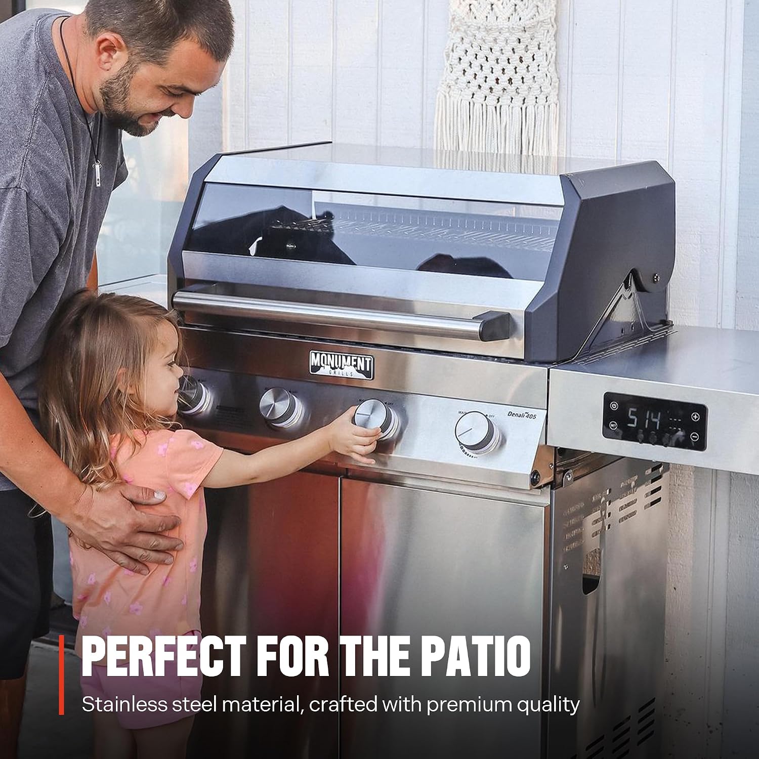 Monument Grills Denali Series, 4+1 Liquid Propane Gas Smart BBQ Grill, 4 Burners & 1 Side Burner, Denali 405 Stainless Steel with Smart technology, Knob Controls, Outdoor Use