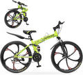Outroad 26 Inch Folding Mountain Bike, 21 Speed Full Suspension High-Carbon Steel MTB Foldable Bicycle, Dual Disc Brake Non-Slip Folding Bikes for Adults/Men/Women, Black, Orange and Green