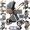 2 in 1 Baby Stroller Reversible Portable Standard Stroller Convertible Pushchair Infant Buggy Baby Carriage Foldable High Landscape Pram for Toddler Newborn (225 Grey)