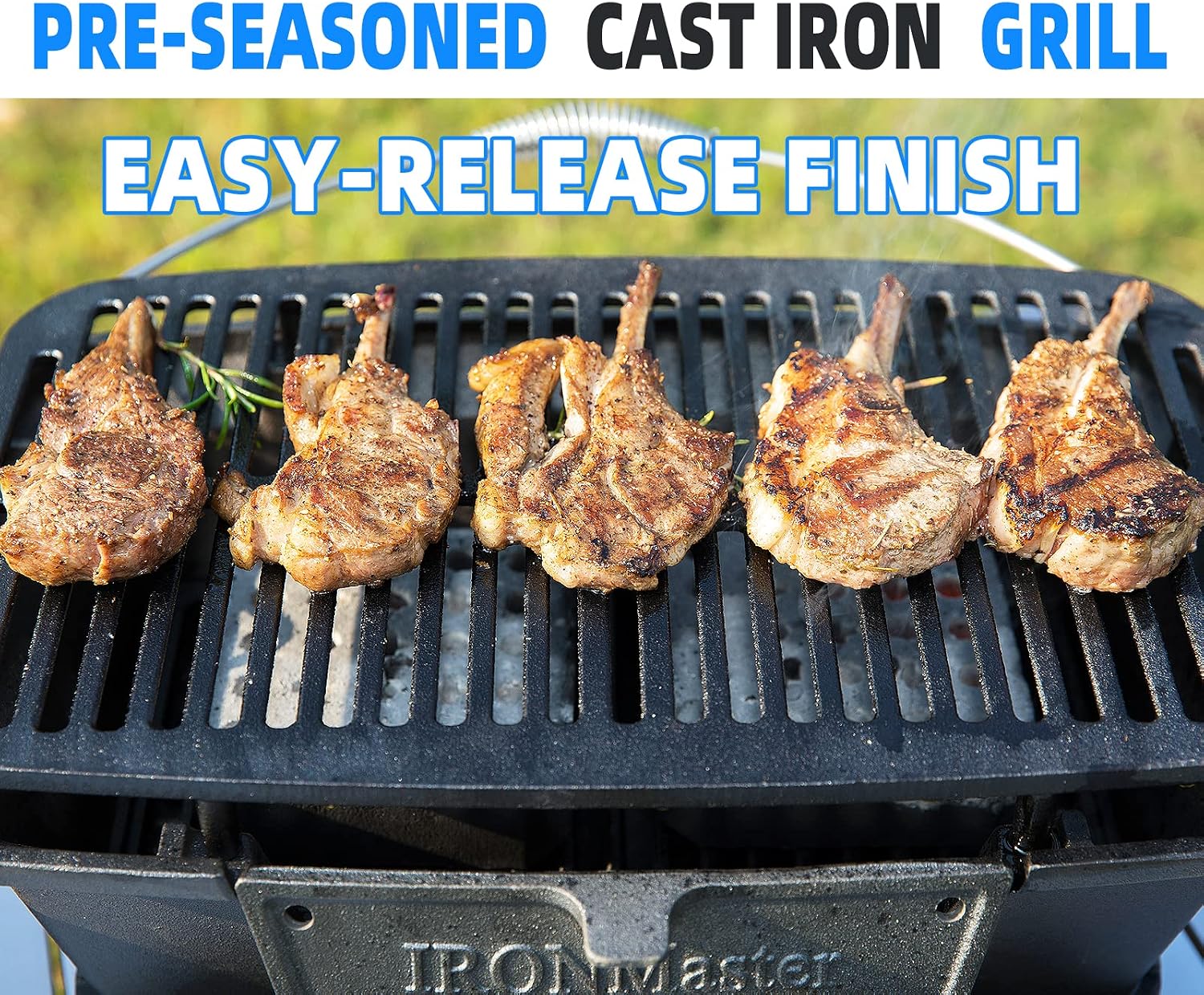 IronMaster Hibachi Grill Outdoor - Small Portable Charcoal Grill, 100% Cast Iron, Japanese Yakitori Tabletop Camping Grill - Cooking Grate Surface 17' x 10.5' for 5-8 People