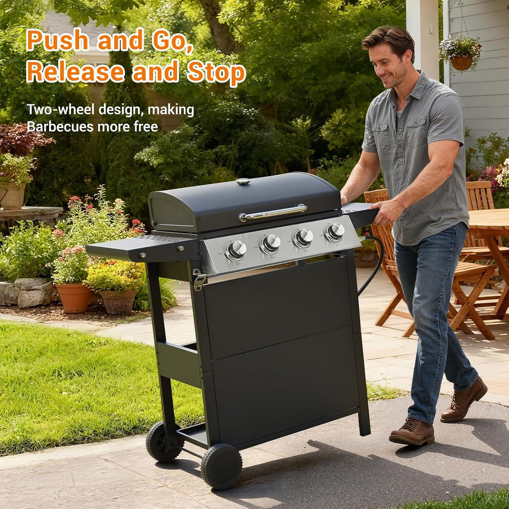 EUHOME 4-Burner Stainless Steel Gas Grill | 34,000 BTU Total Output & 421 sq.in Cooking Area | Powerful Even-Heat System for Large Family BBQs & Backyard Parties