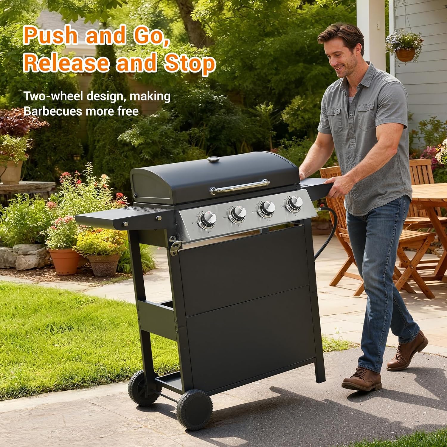 EUHOME 4-Burner Stainless Steel Gas Grill | 34,000 BTU Total Output & 421 sq.in Cooking Area | Powerful Even-Heat System for Large Family BBQs & Backyard Parties