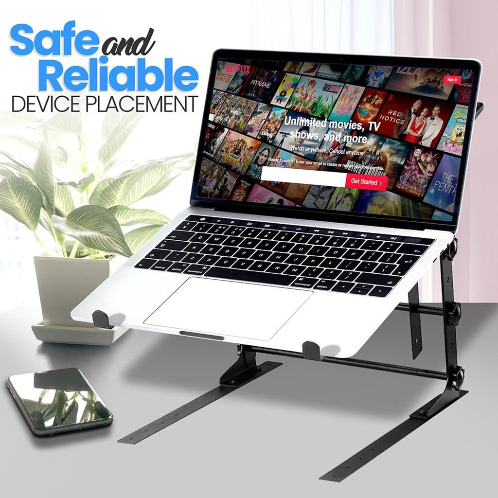 Pyle Portable Dual Laptop Stand - Standing Table with Adjustable Height, Ergonomic Design & Anti-Slip Prongs for DJ Mixer, Sound Equipment, Workstation, Gaming & Home Use - PLPTS38, Black (Pack of 6)
