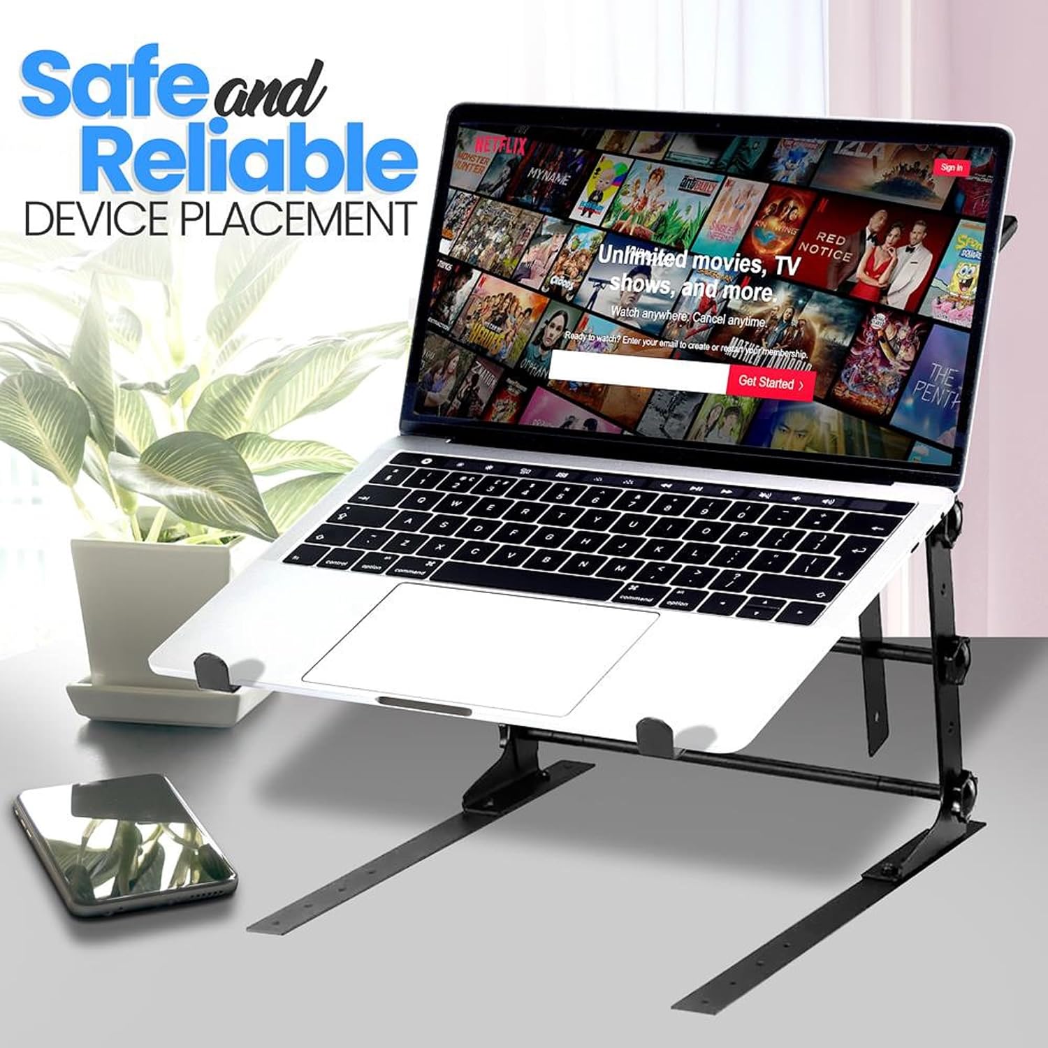 Pyle Portable Dual Laptop Stand - Standing Table with Adjustable Height, Ergonomic Design & Anti-Slip Prongs for DJ Mixer, Sound Equipment, Workstation, Gaming & Home Use - PLPTS38, Black (Pack of 6)