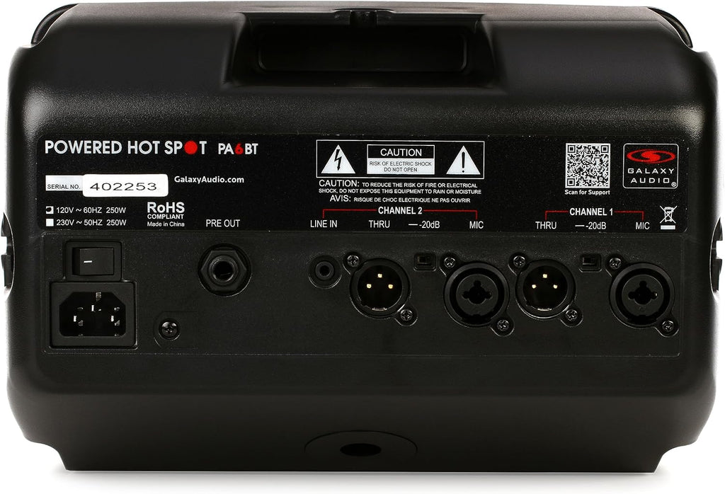 Galaxy Audio PA6BT 6' 170 Watt 2-Way Powered Hot Spot Monitor Speaker With Bluetooth,Black